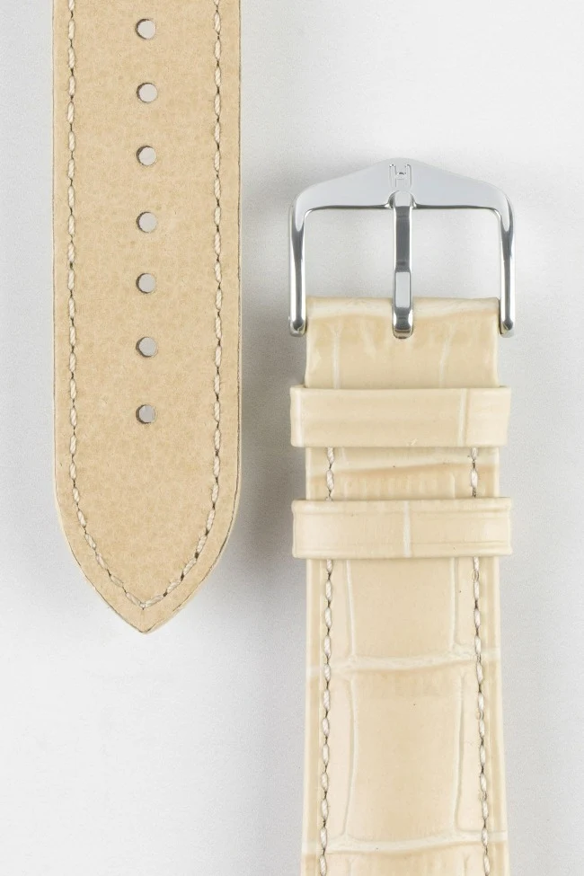 Hirsch DUKE NQR Alligator Embossed Leather Watch Strap - BEIGE - Image 3