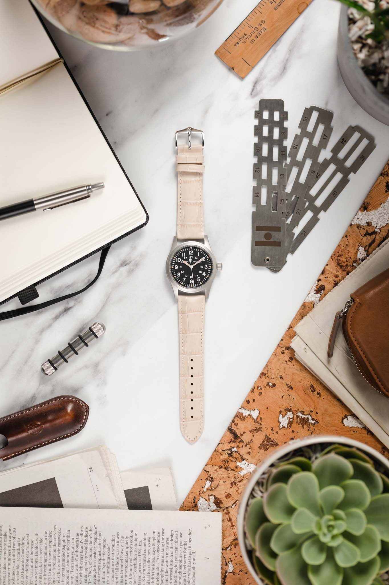 Hirsch DUKE NQR Alligator Embossed Leather Watch Strap - BEIGE - Image 6