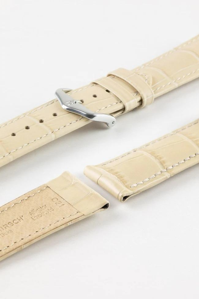Hirsch DUKE NQR Alligator Embossed Leather Watch Strap - BEIGE - Image 7