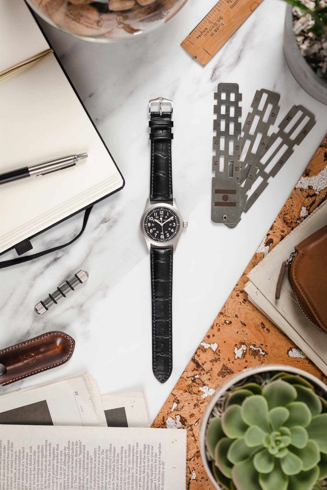 Hirsch DUKE NQR Alligator Embossed Leather Watch Strap - BLACK - Image 6