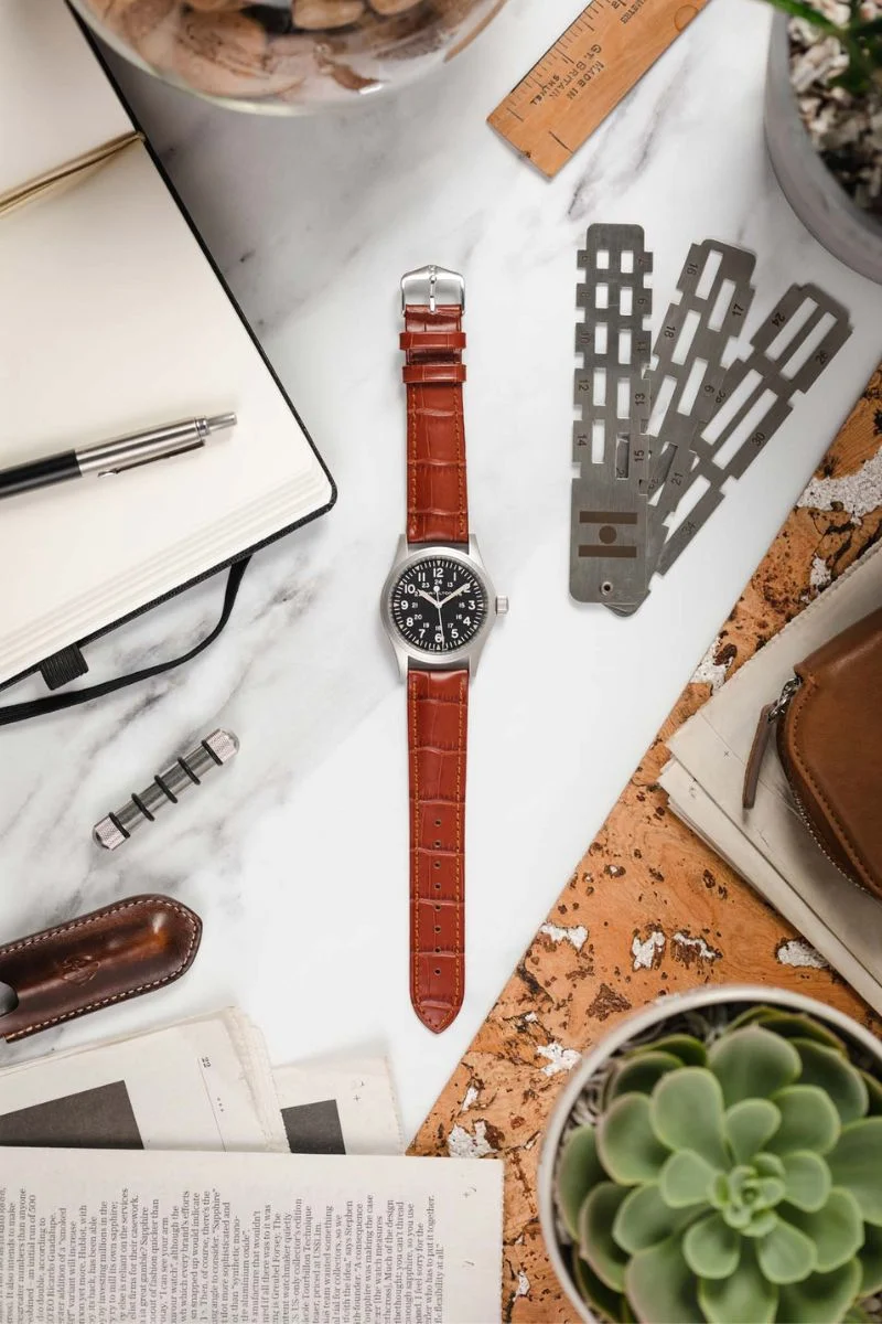 Hirsch DUKE NQR Alligator Embossed Leather Watch Strap - GOLD BROWN - Image 6