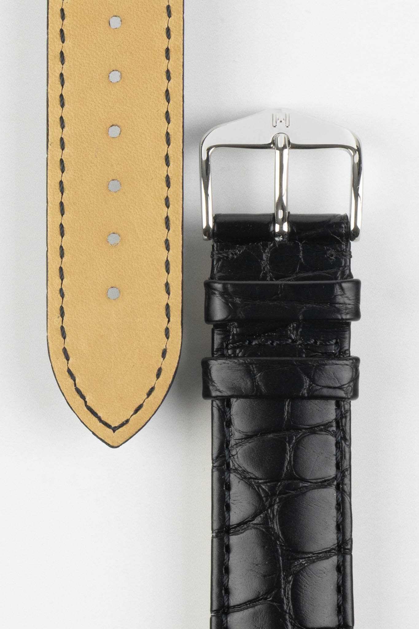 Hirsch GENUINE ALLIGATOR Louisiana Alligator Quick-Release Watch Strap in BLACK - Image 5