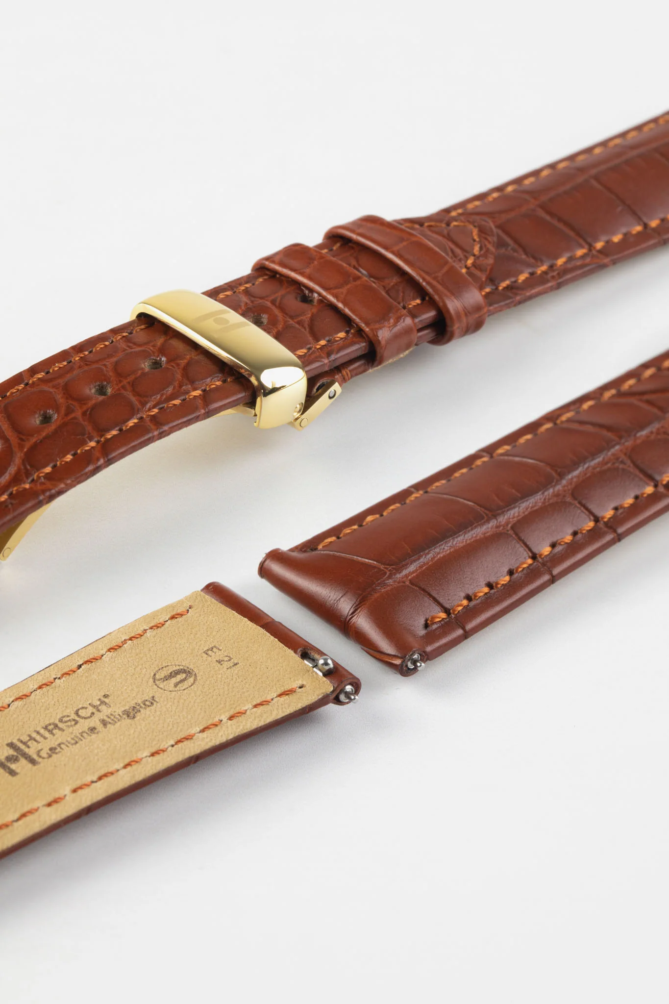Hirsch GENUINE ALLIGATOR Louisiana Alligator Watch Strap in GOLD BROWN - Image 10