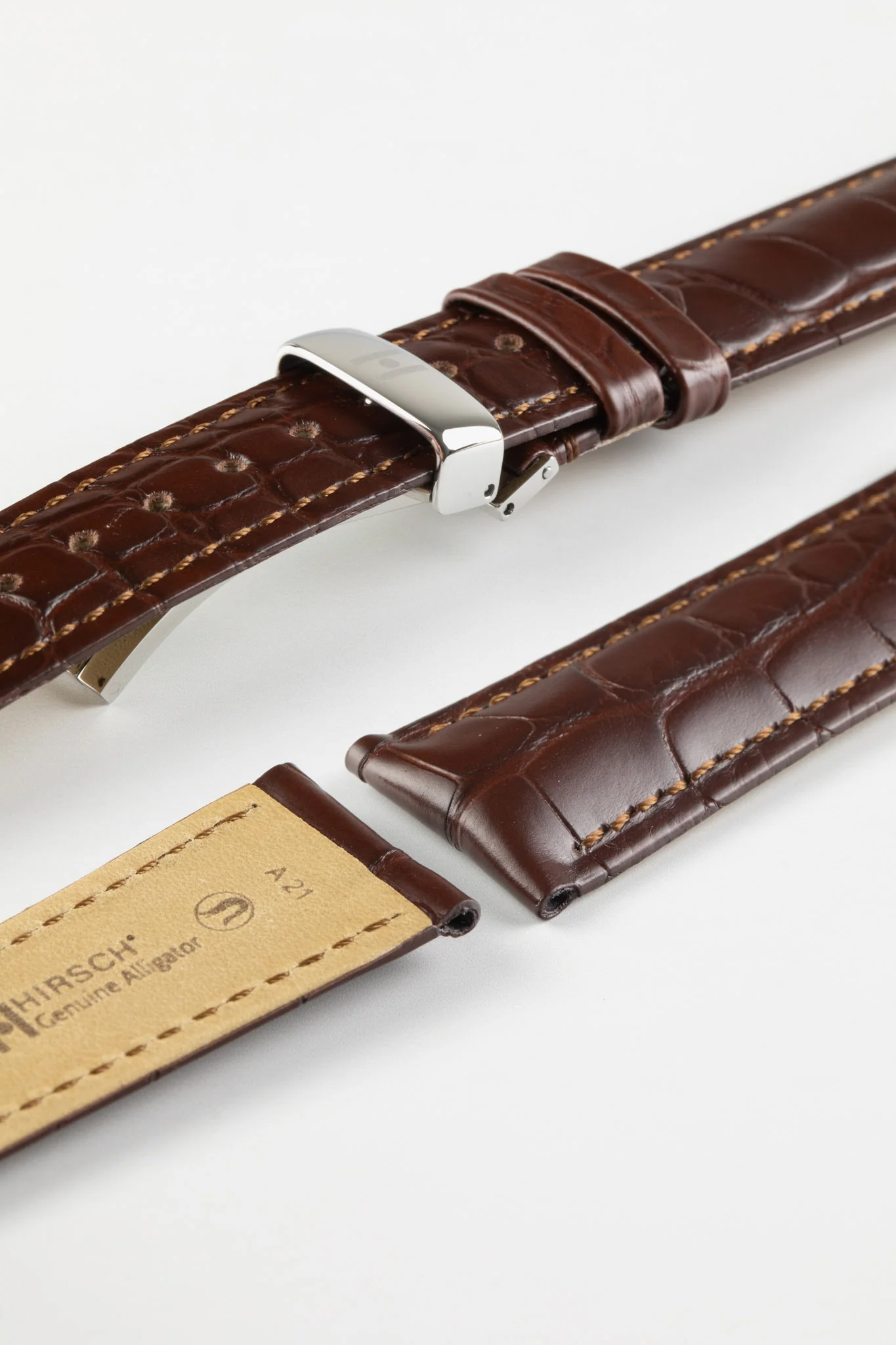 Hirsch GENUINE ALLIGATOR NQR Louisiana Alligator Leather Watch Strap in BROWN - Image 11