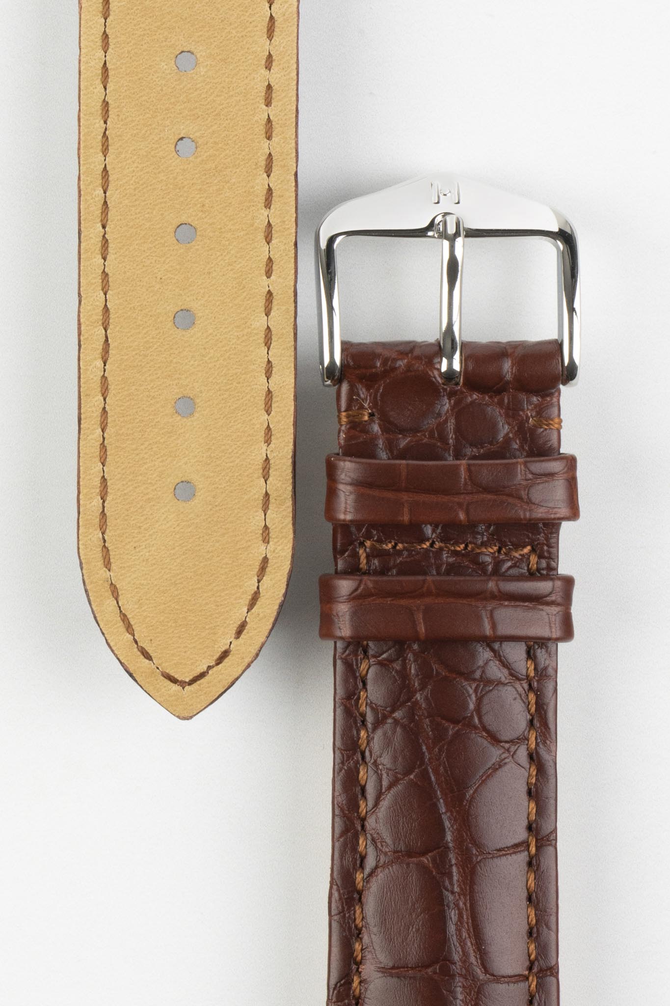 Hirsch GENUINE ALLIGATOR NQR Louisiana Alligator Leather Watch Strap in BROWN - Image 5