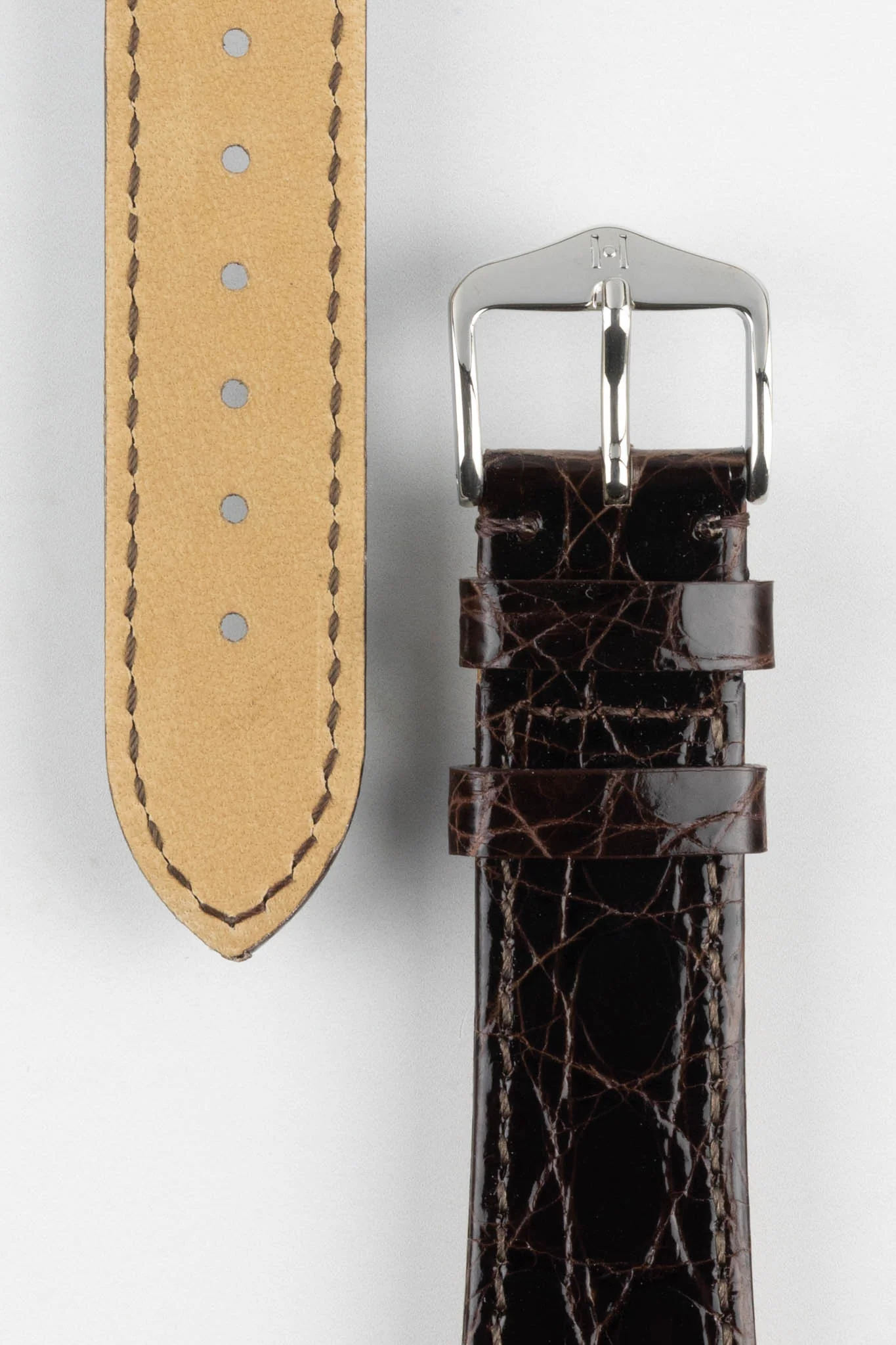 Hirsch GENUINE CROCO Open-Ended Crocodile Leather Watch Strap in BROWN - Image 2