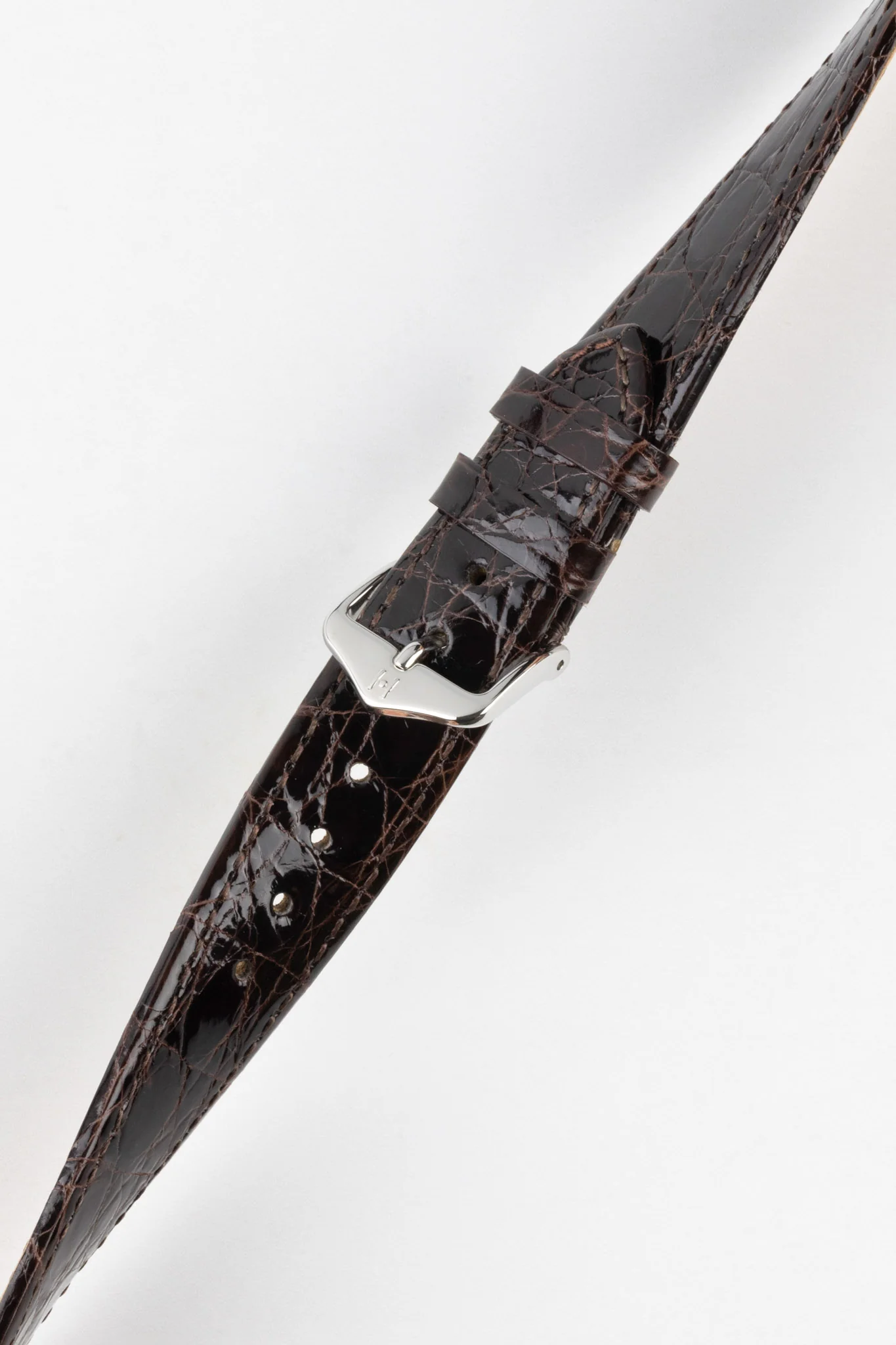 Hirsch GENUINE CROCO Shiny Crocodile Leather Watch Strap in BROWN - Image 5