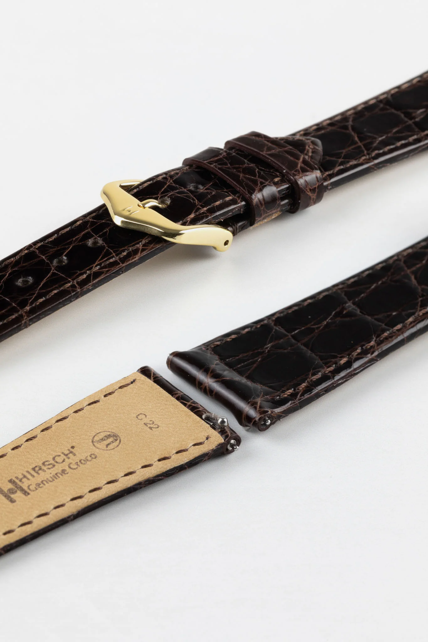 Hirsch GENUINE CROCO Shiny Crocodile Leather Watch Strap in BROWN - Image 8
