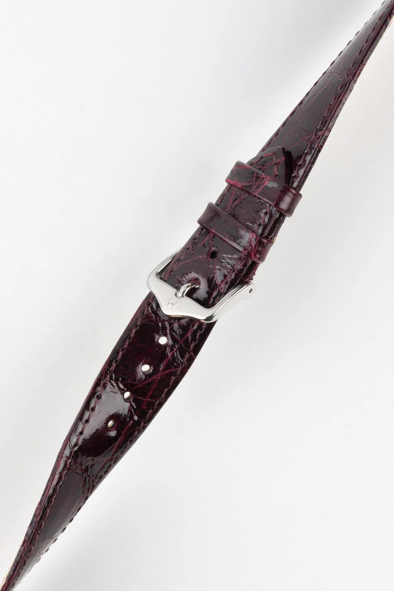 Hirsch GENUINE CROCO Shiny Crocodile Leather Watch Strap in BURGUNDY - Image 5
