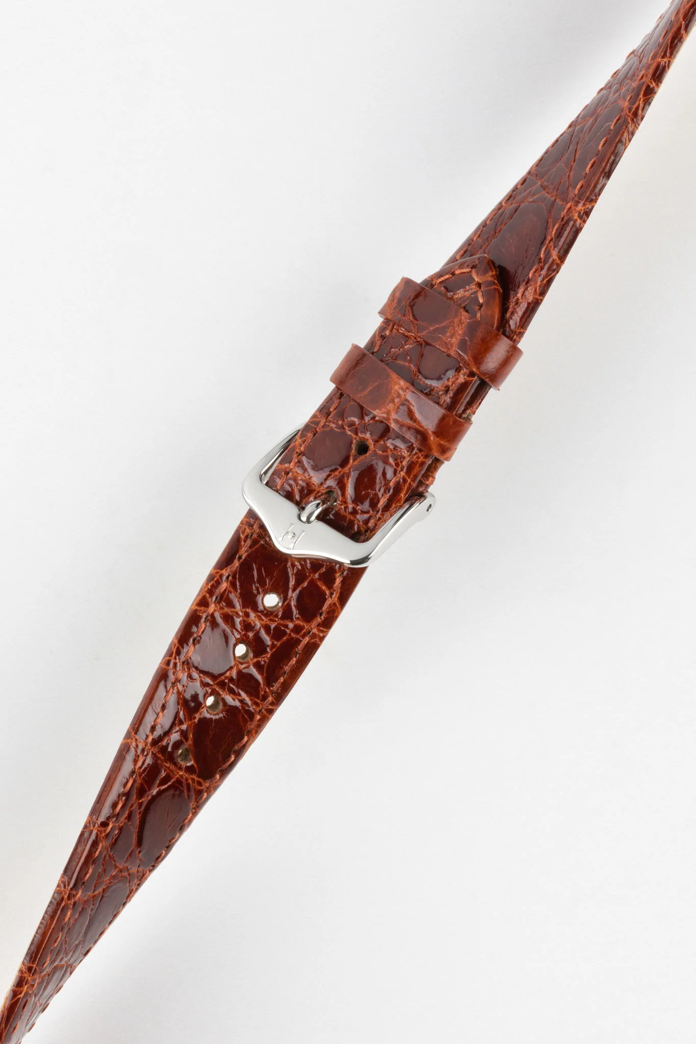 Hirsch GENUINE CROCO Shiny Crocodile Leather Watch Strap in GOLD BROWN - Image 5
