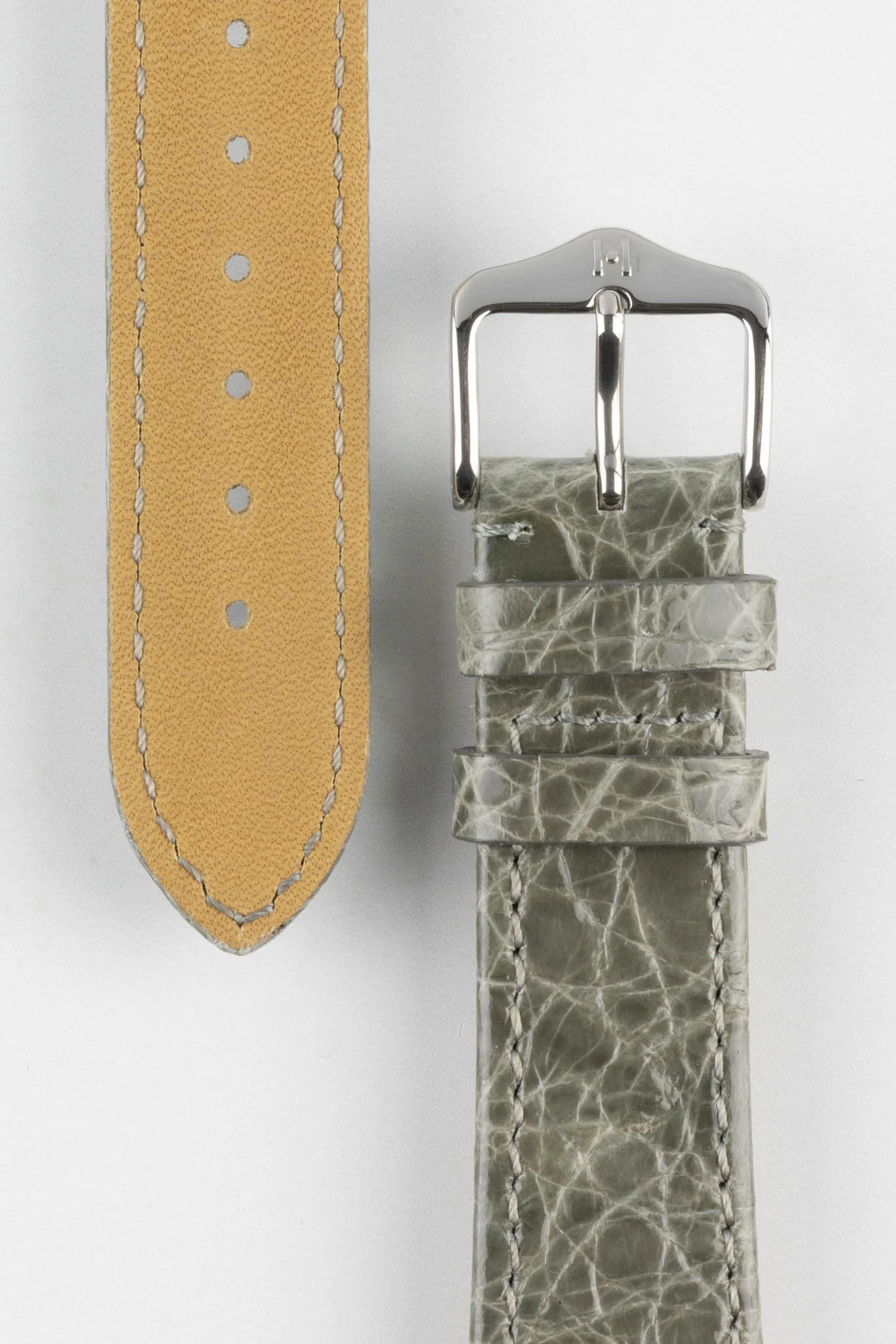 Hirsch GENUINE CROCO Shiny Croc Leather Watch Strap in GREY - Image 3