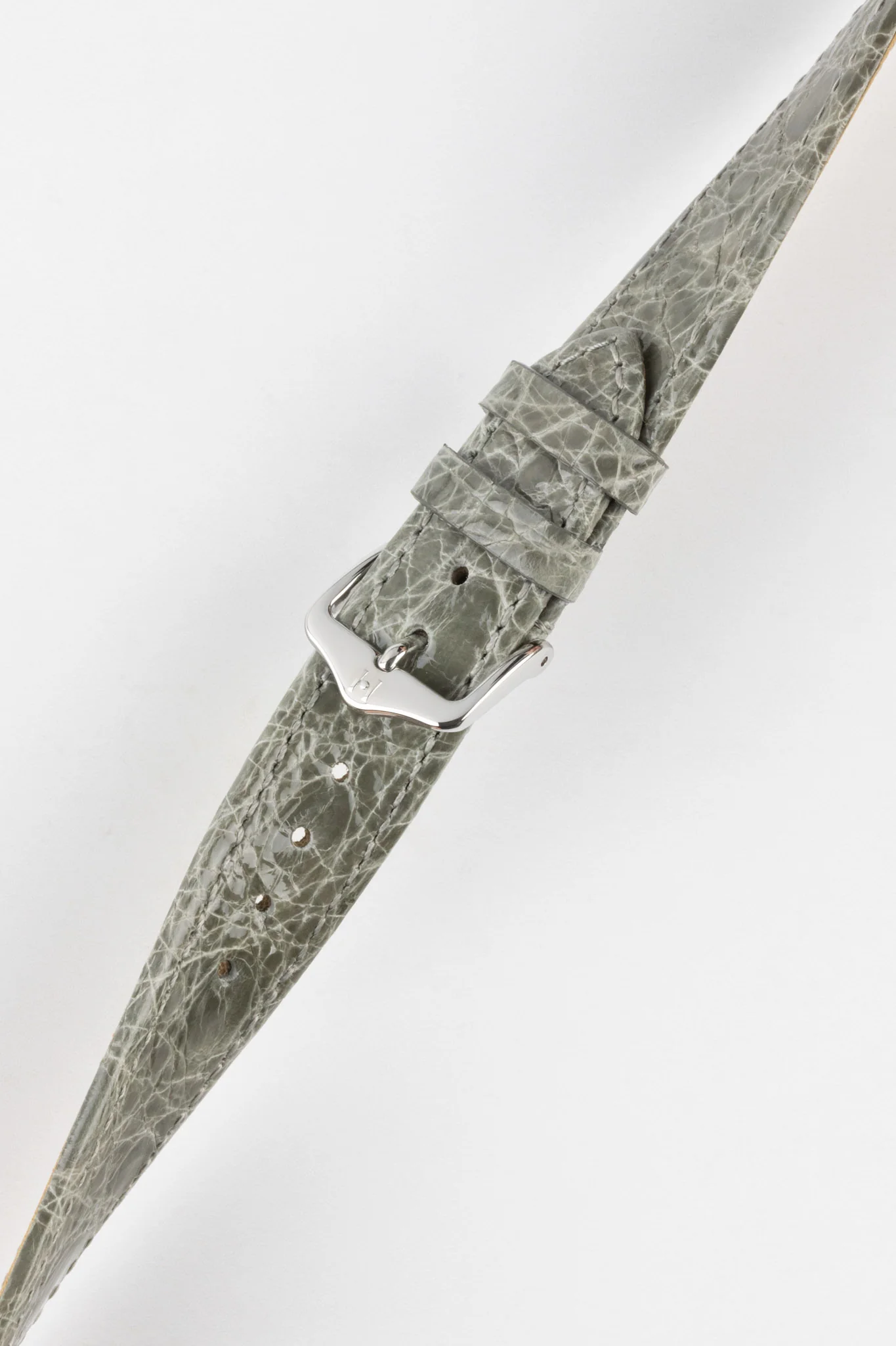 Hirsch GENUINE CROCO Shiny Croc Leather Watch Strap in GREY - Image 5