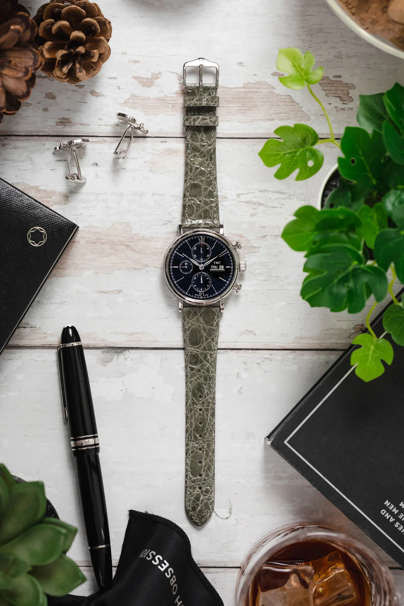 Hirsch GENUINE CROCO Shiny Croc Leather Watch Strap in GREY - Image 6