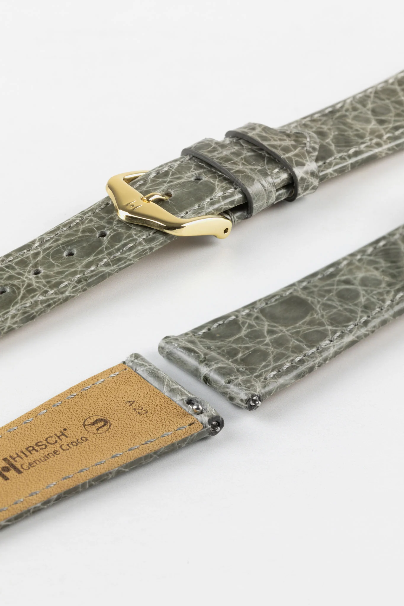 Hirsch GENUINE CROCO Shiny Croc Leather Watch Strap in GREY - Image 8