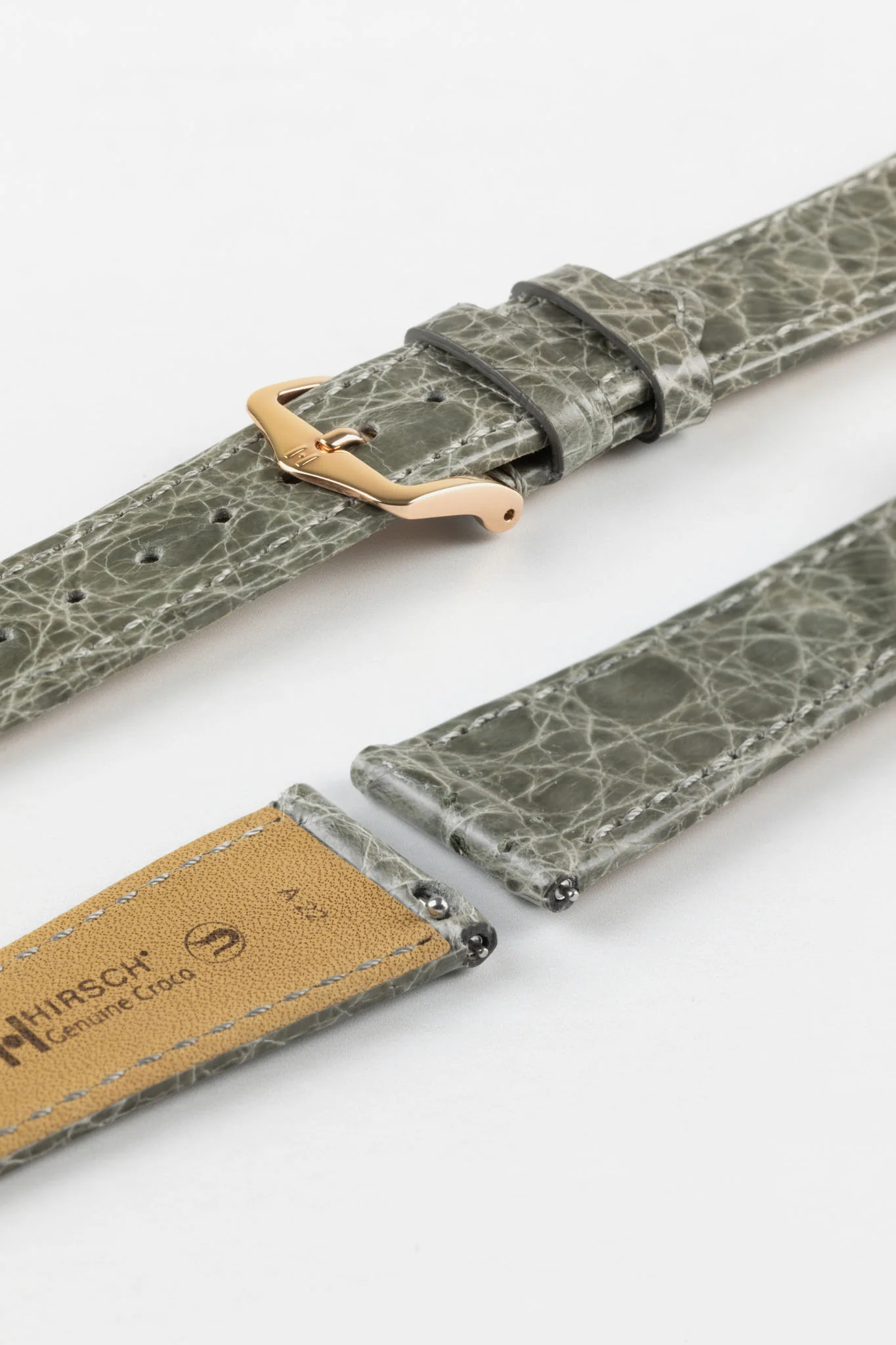 Hirsch GENUINE CROCO Shiny Croc Leather Watch Strap in GREY - Image 9