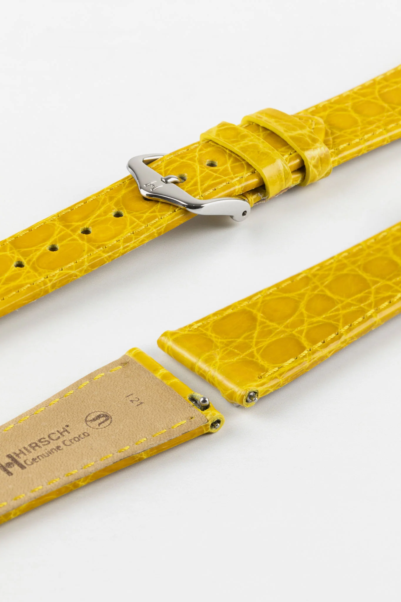 Hirsch GENUINE CROCO Shiny Crocodile Leather Watch Strap in YELLOW - Image 7