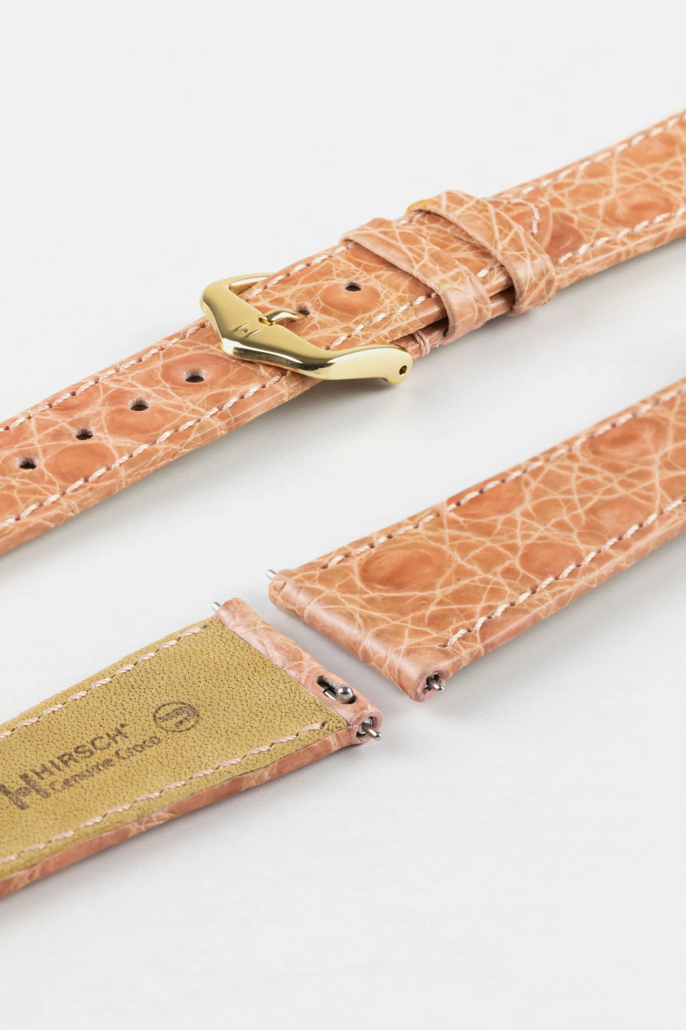 Hirsch GENUINE CROCO Shiny Crocodile Leather Watch Strap in ROSA - Image 8