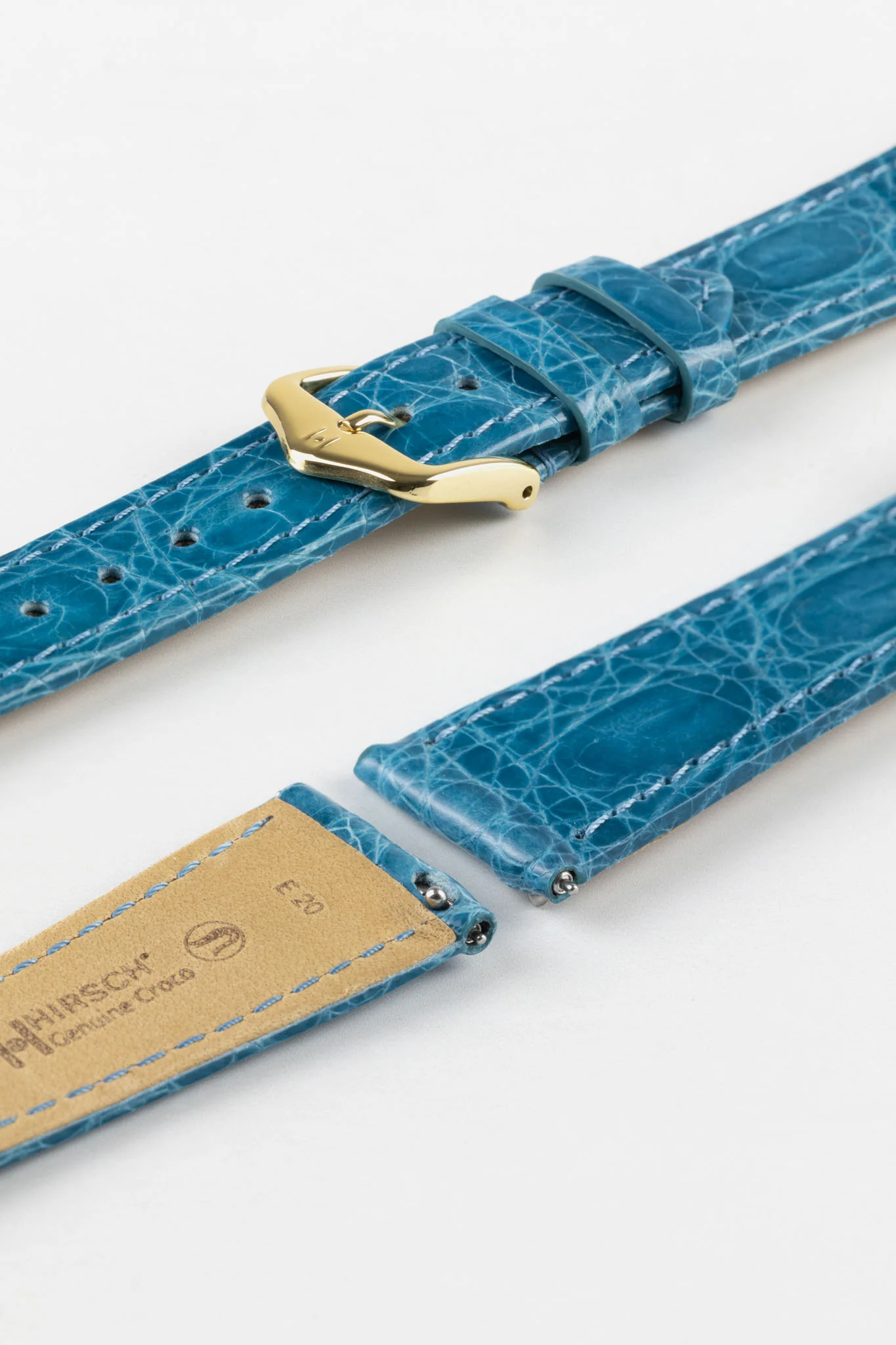Hirsch GENUINE CROCO Shiny Crocodile Leather Watch Strap in TURQUOISE - Image 8