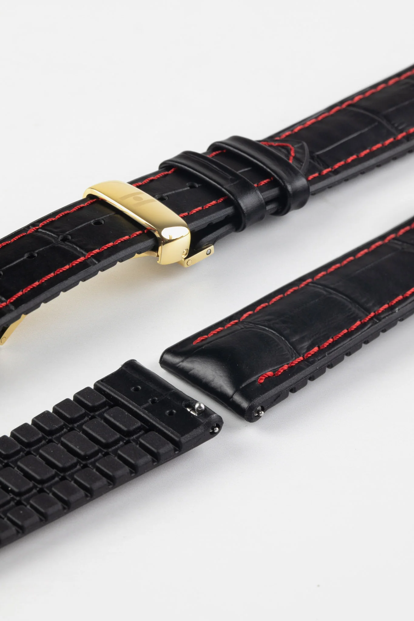Hirsch GEORGE Alligator Embossed Performance Watch Strap in BLACK/RED - Image 12