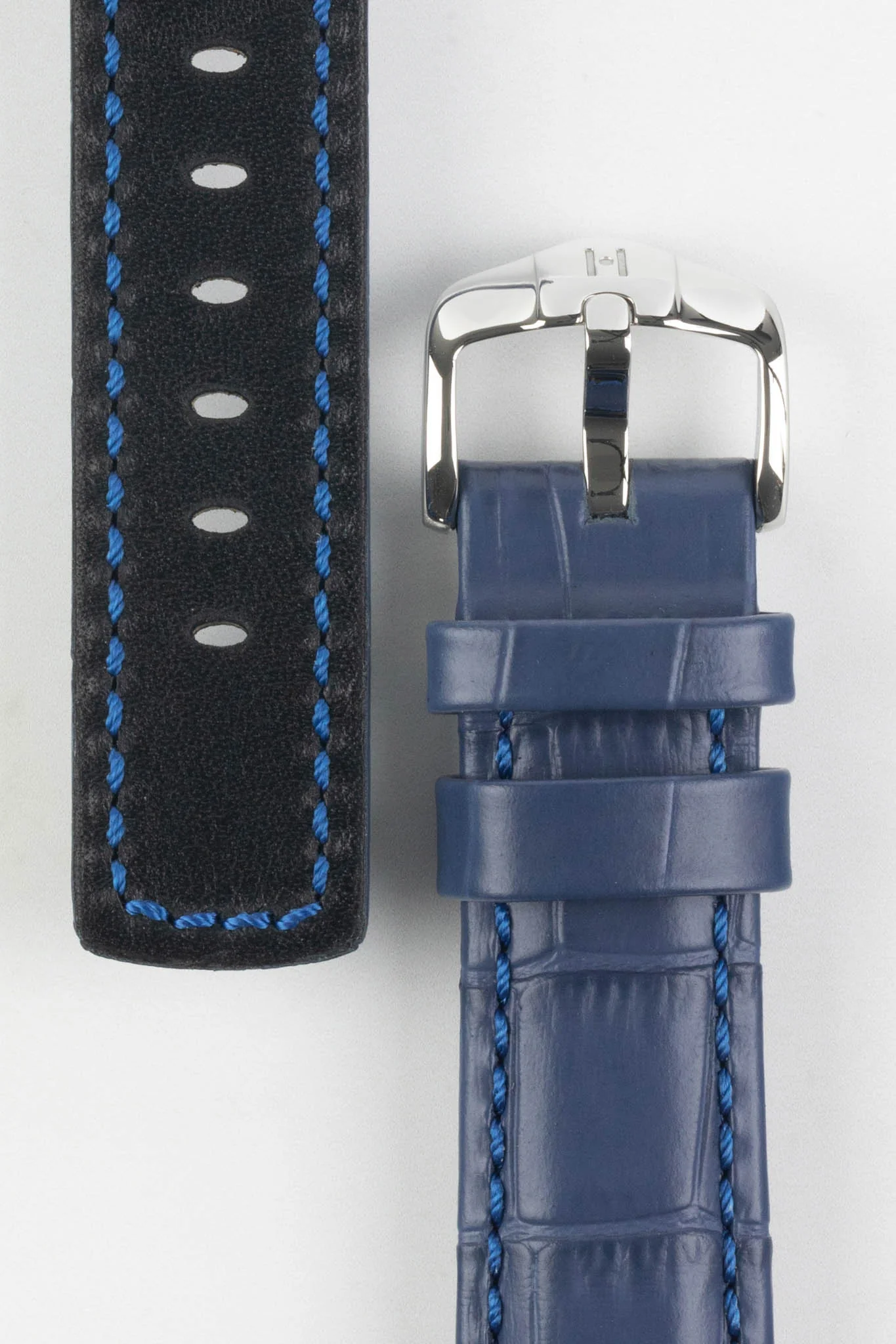 Hirsch GRAND DUKE Water-Resistant Alligator Embossed Sport Watch Strap in BLUE - Image 3