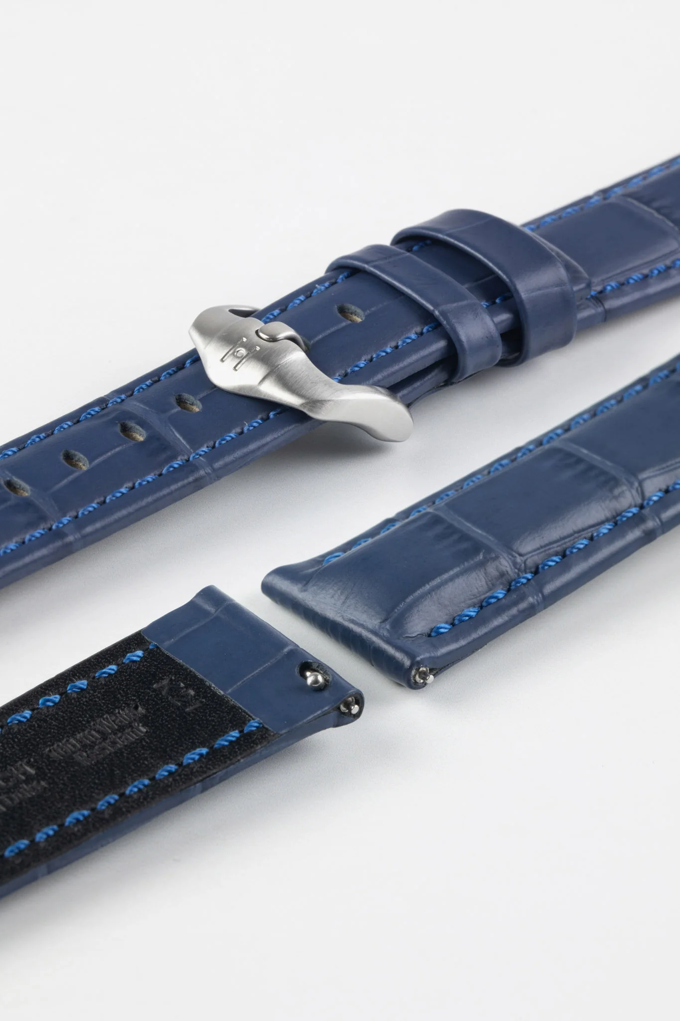 Hirsch GRAND DUKE Water-Resistant Alligator Embossed Sport Watch Strap in BLUE - Image 9