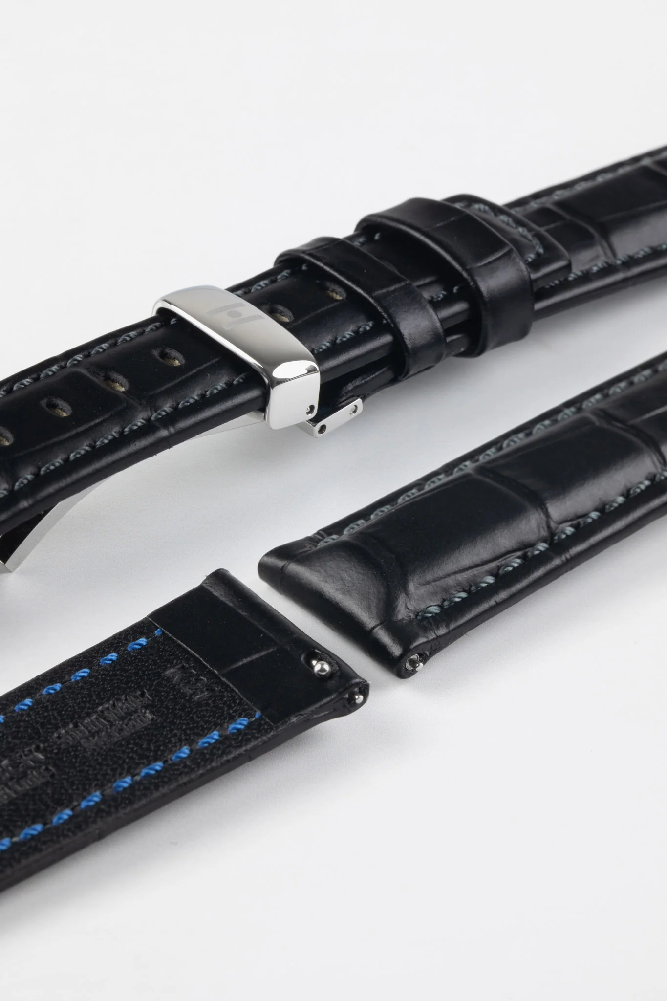 Hirsch GRAND DUKE Water-Resistant Alligator Embossed Sport Watch Strap in BLACK / BLACK - Image 10
