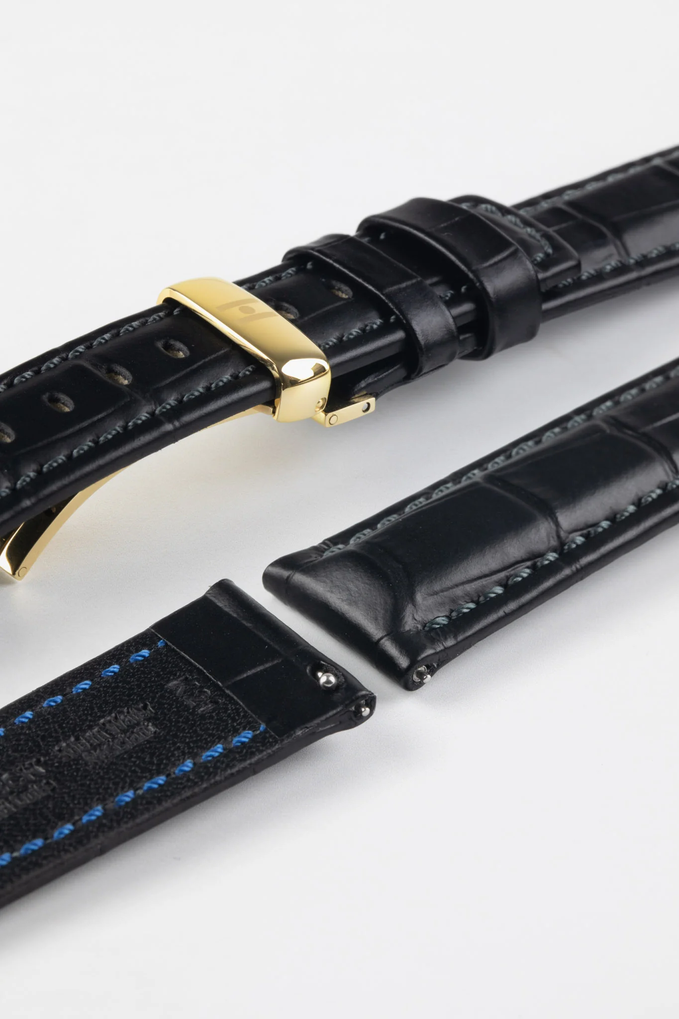 Hirsch GRAND DUKE Water-Resistant Alligator Embossed Sport Watch Strap in BLACK / BLACK - Image 11