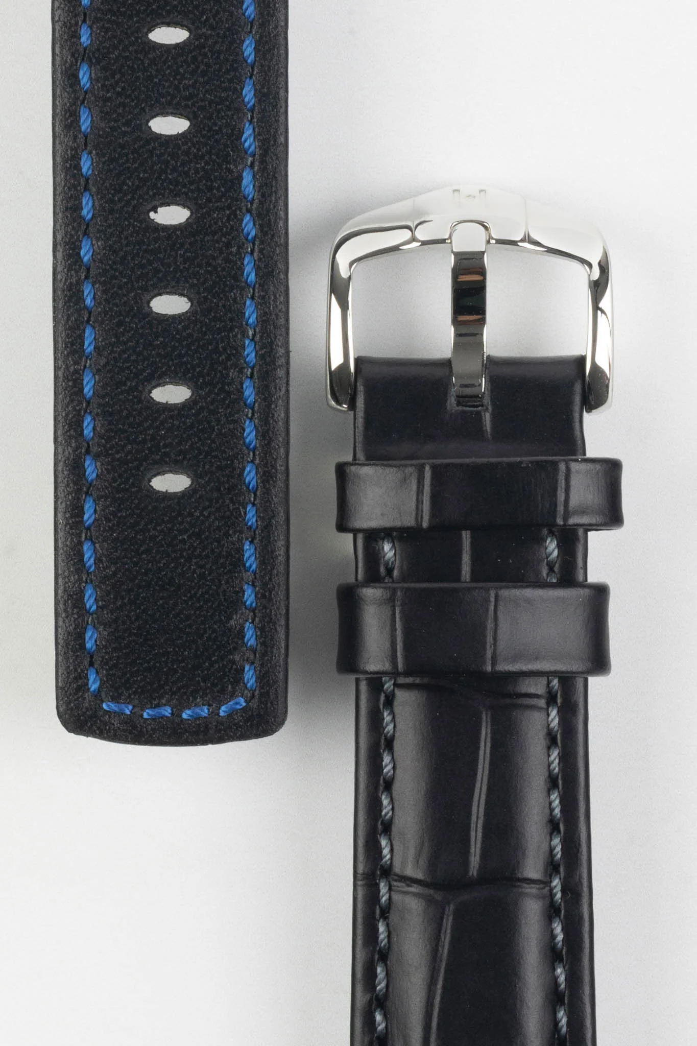 Hirsch GRAND DUKE Water-Resistant Alligator Embossed Sport Watch Strap in BLACK / BLACK - Image 3
