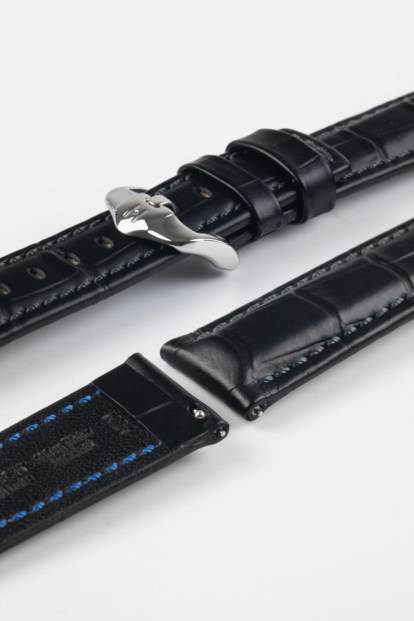Hirsch GRAND DUKE Water-Resistant Alligator Embossed Sport Watch Strap in BLACK / BLACK - Image 7