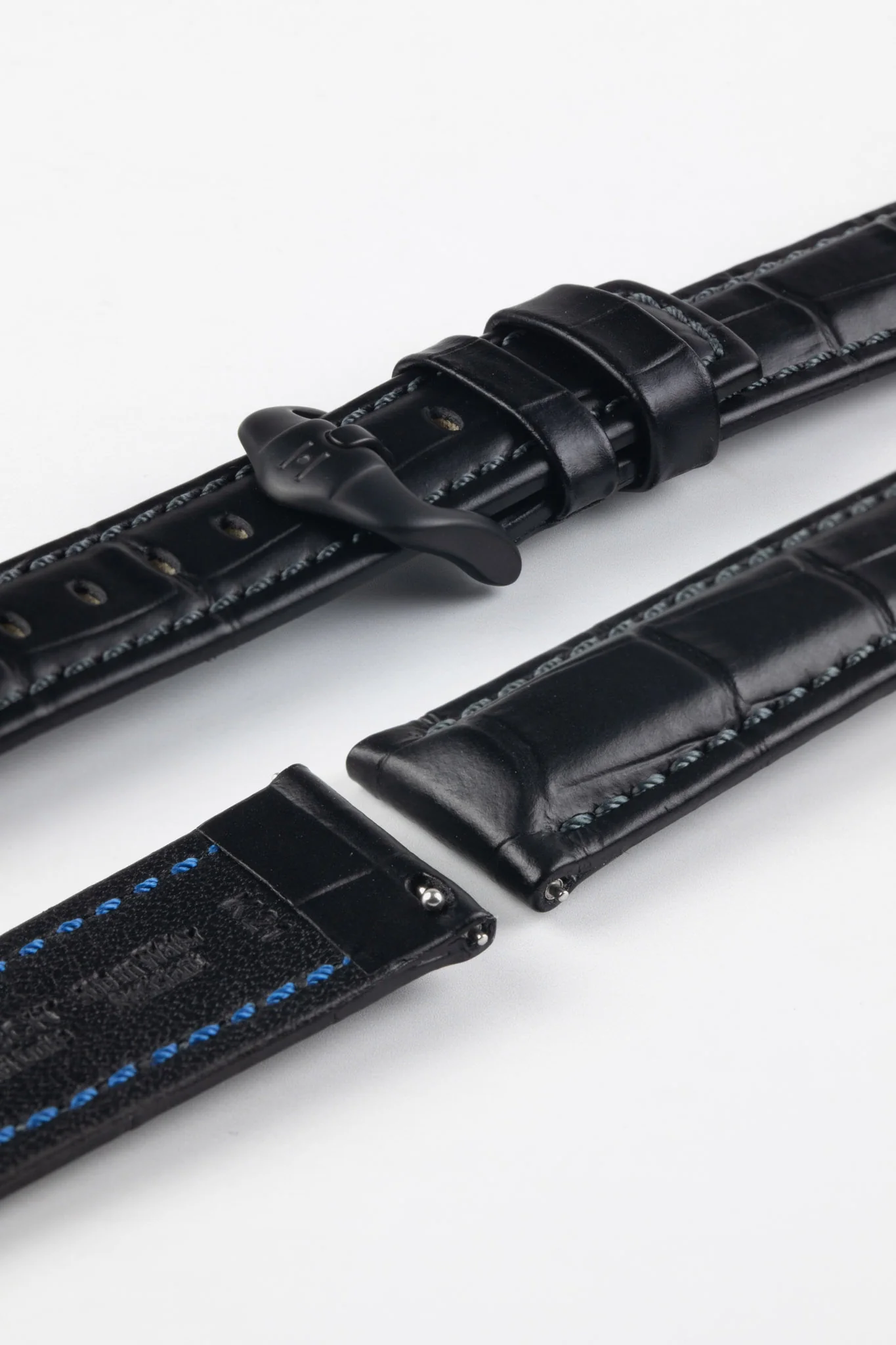Hirsch GRAND DUKE Water-Resistant Alligator Embossed Sport Watch Strap in BLACK / BLACK - Image 8