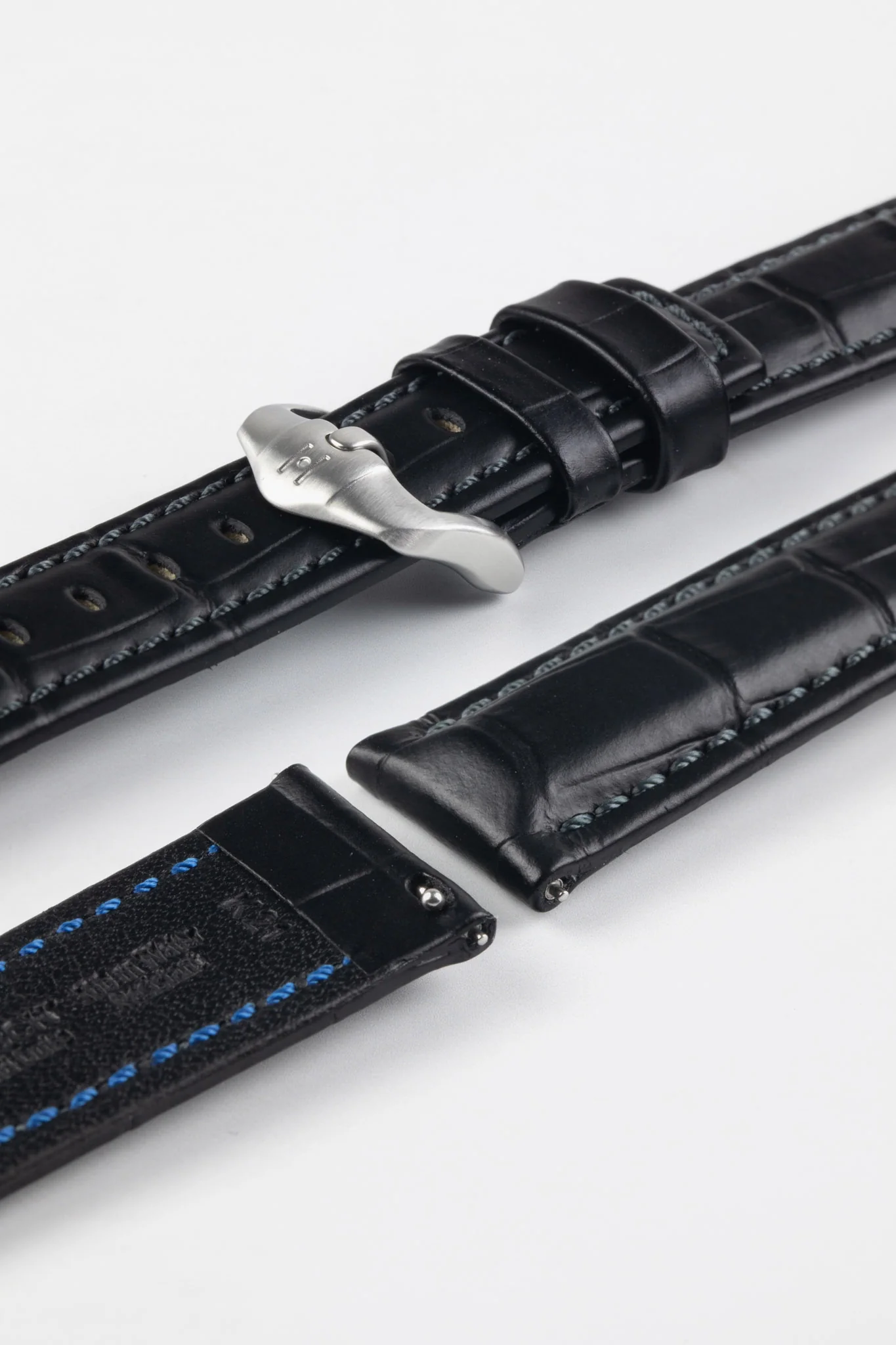 Hirsch GRAND DUKE Water-Resistant Alligator Embossed Sport Watch Strap in BLACK / BLACK - Image 9