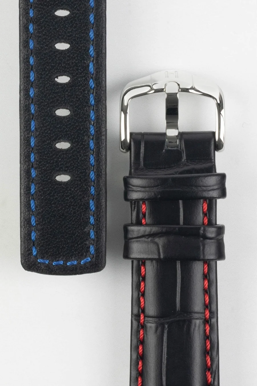 Hirsch GRAND DUKE Water-Resistant Alligator Embossed Sport Watch Strap in BLACK / RED - Image 3
