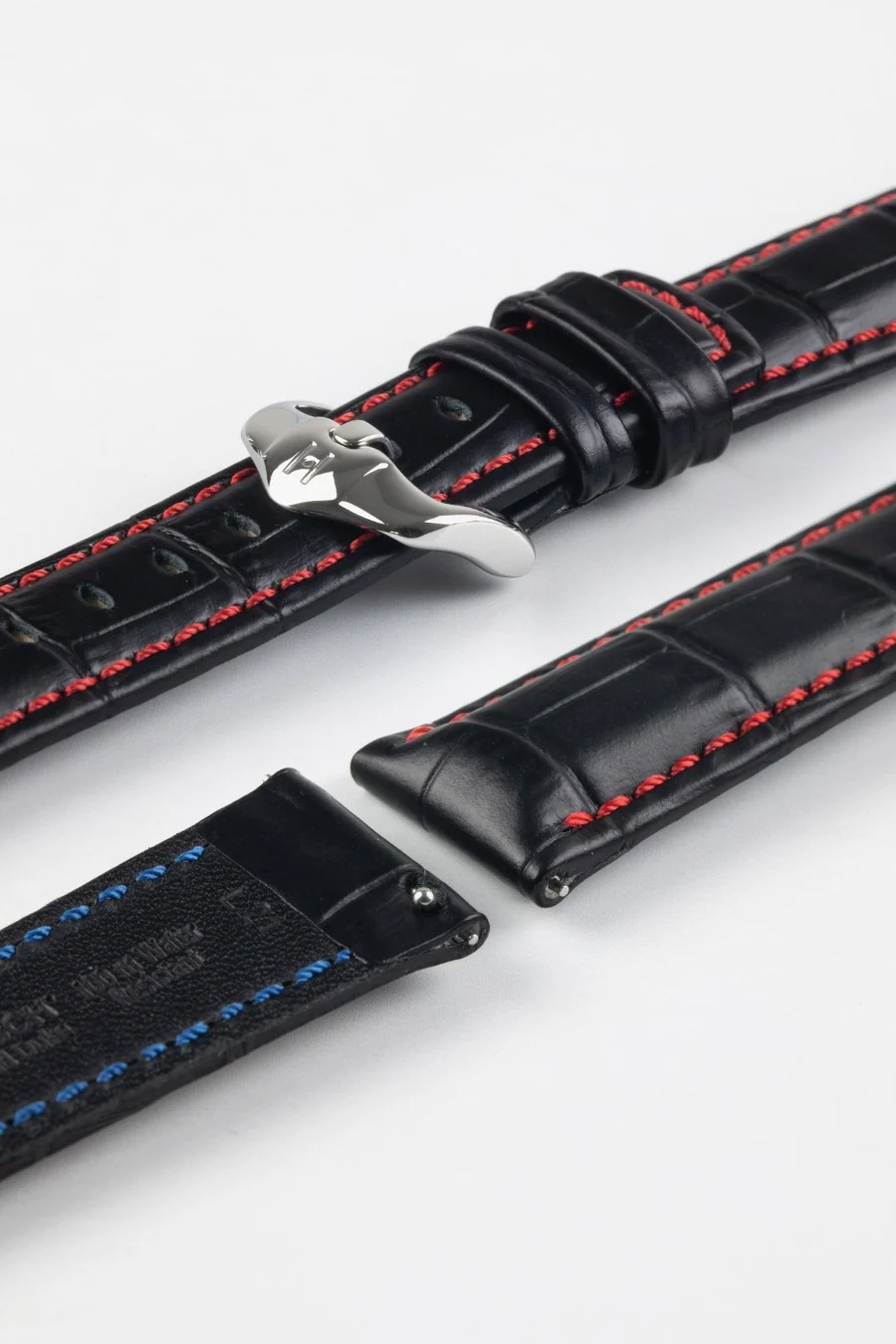 Hirsch GRAND DUKE Water-Resistant Alligator Embossed Sport Watch Strap in BLACK / RED - Image 7