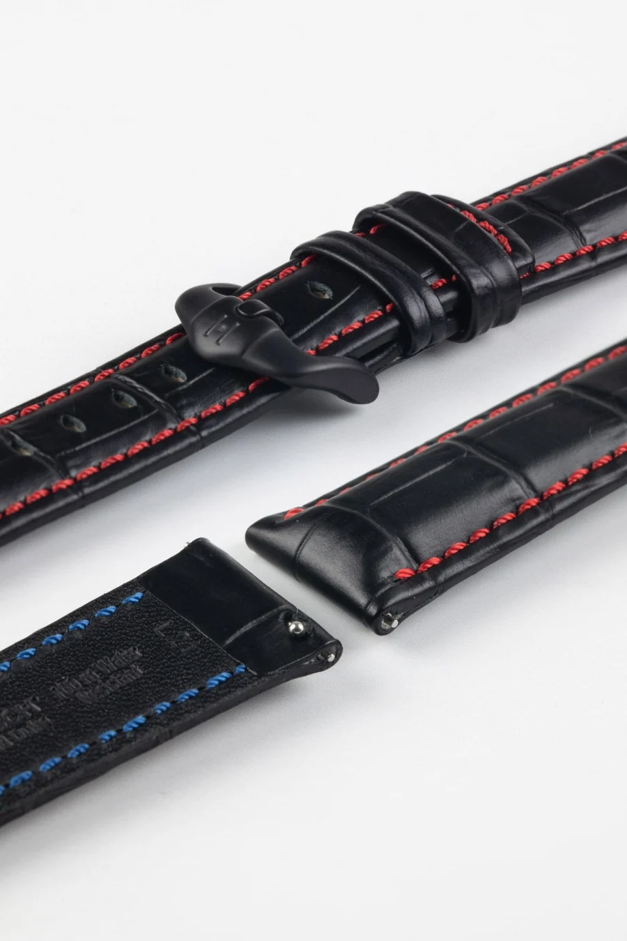 Hirsch GRAND DUKE Water-Resistant Alligator Embossed Sport Watch Strap in BLACK / RED - Image 8