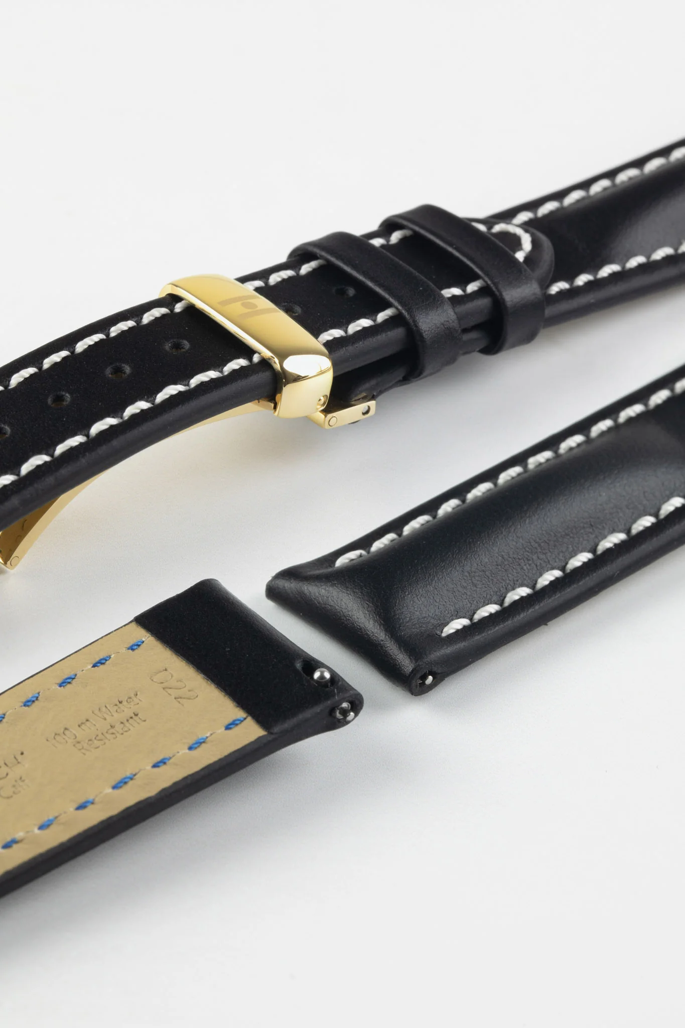 Hirsch HEAVY CALF Water-Resistant Calf Leather Watch Strap in BLACK / WHITE - Image 12