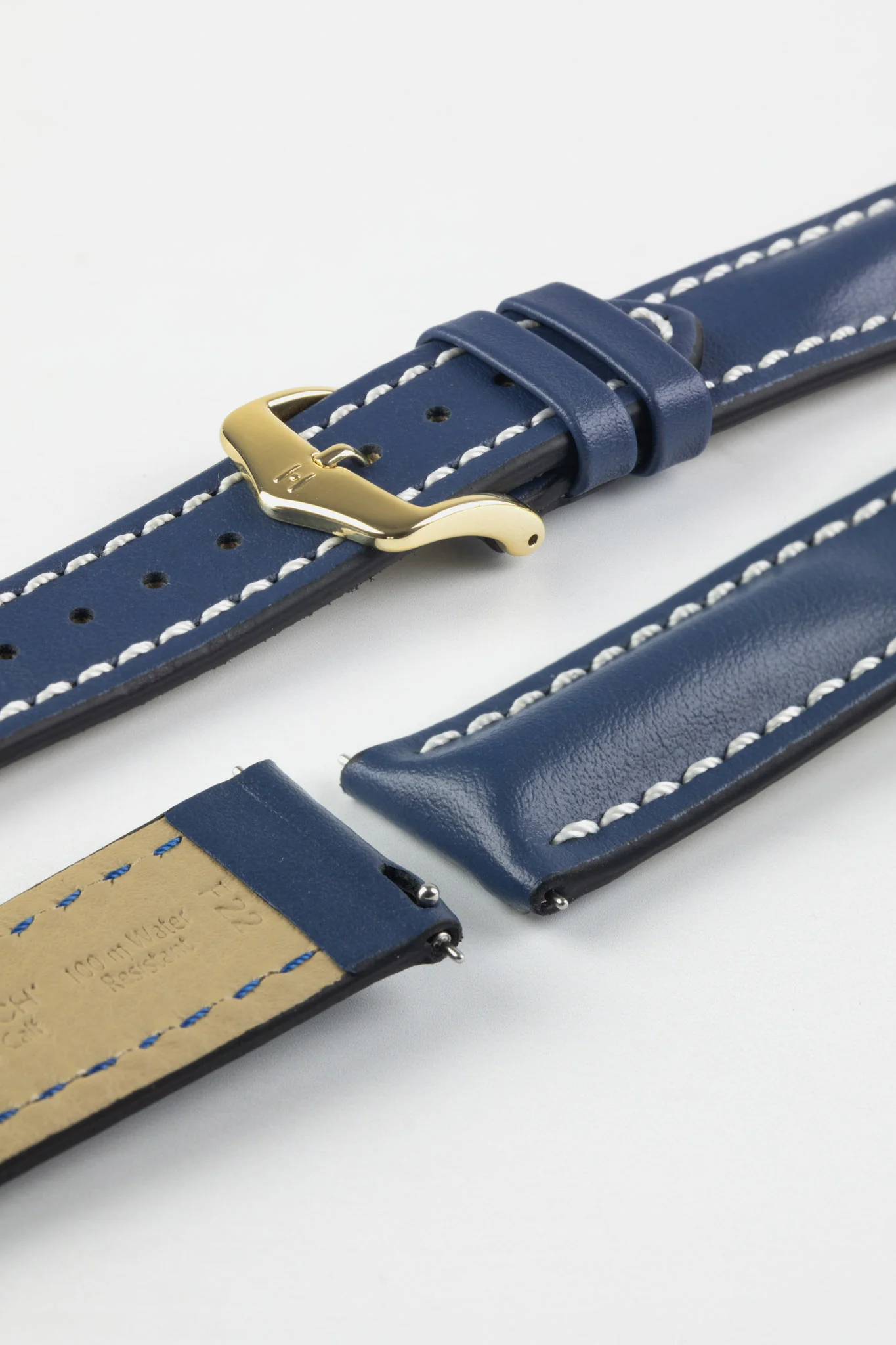 Hirsch HEAVY CALF Water-Resistant Calf Leather Watch Strap in BLUE - Image 8
