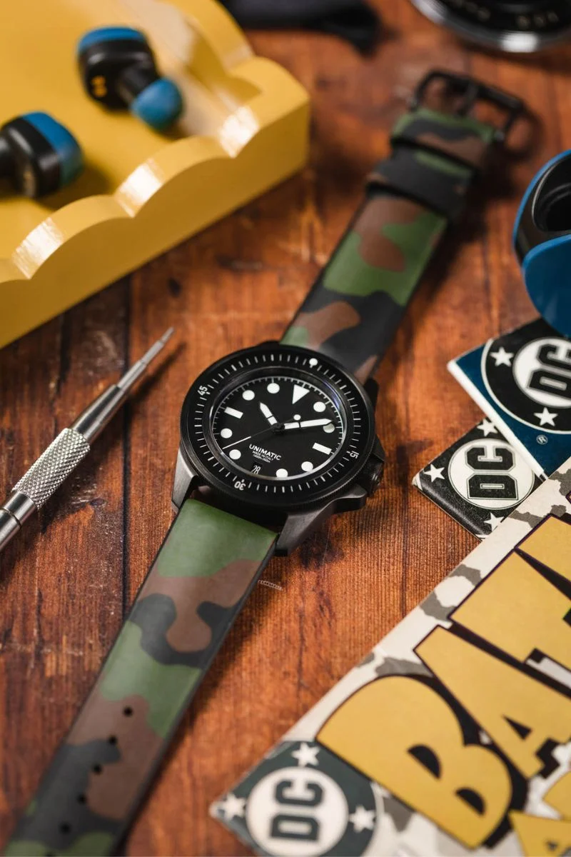 Hirsch JOHN Natural Rubber Performance Watch Strap in GREEN CAMOUFLAGE - Image 4