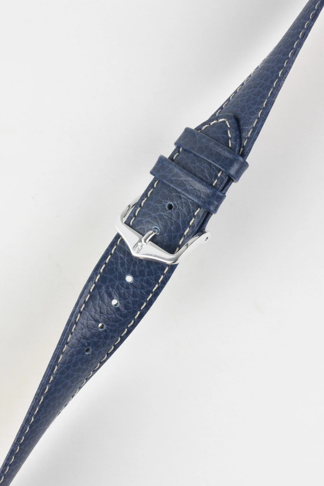 Hirsch KANSAS Buffalo-Embossed Calf Leather Watch Strap in BLUE with White Stitch - Image 5
