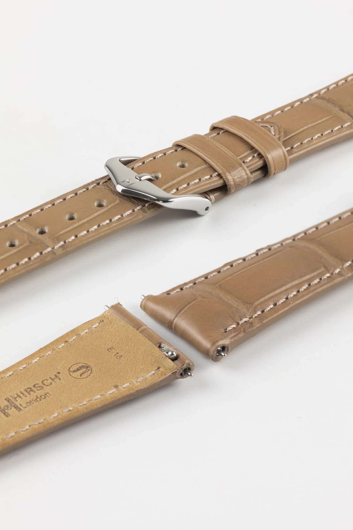 Hirsch LONDON Matt Alligator Leather Watch Strap in BEIGE - Image 7
