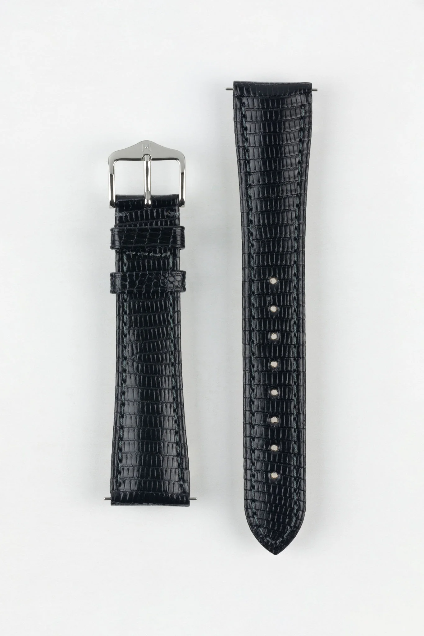 Hirsch LONDON Lizard Leather Watch Strap in BLACK