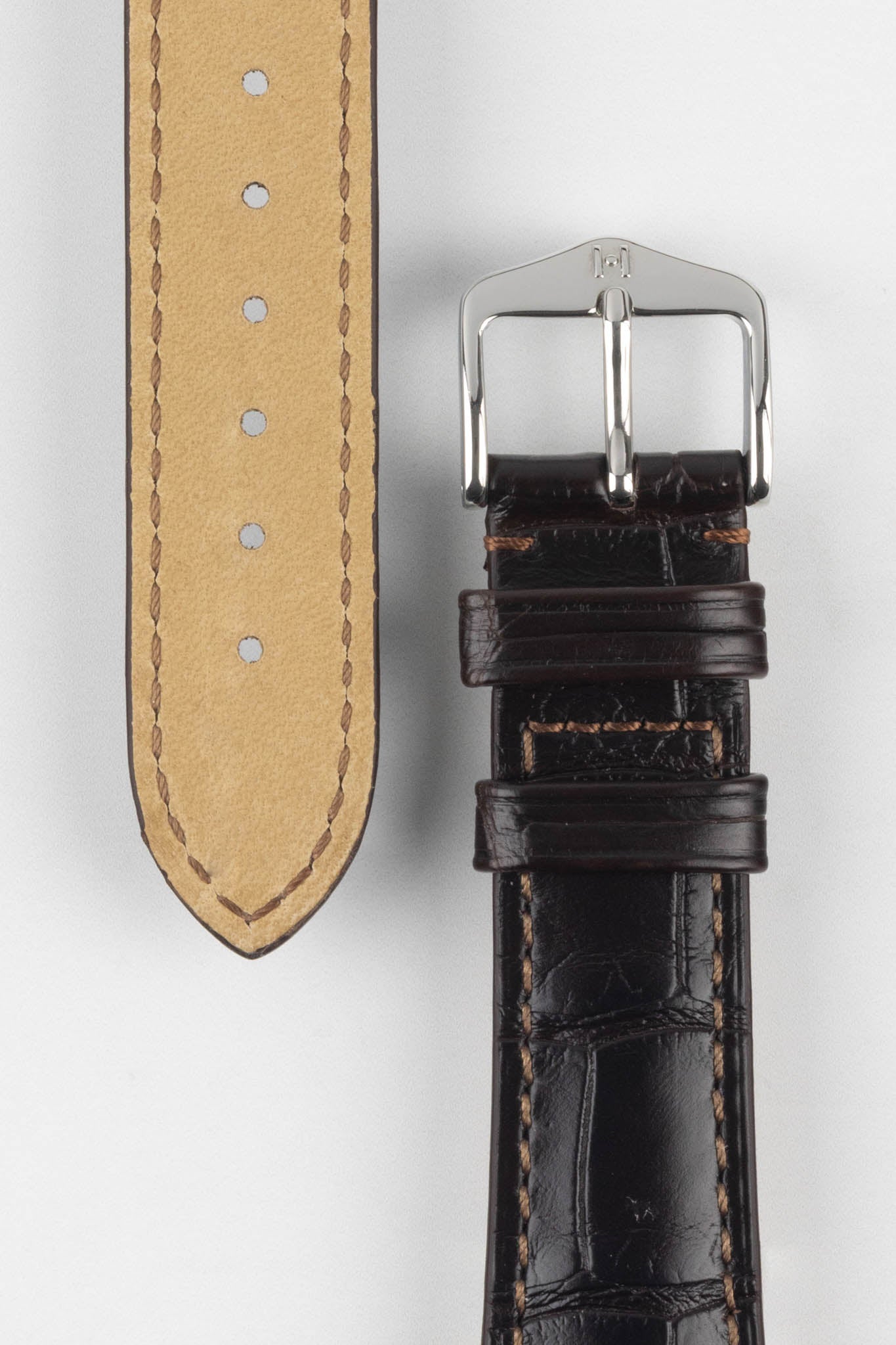 Hirsch LONDON Matt Alligator Leather Watch Strap in DARK BROWN - Image 3