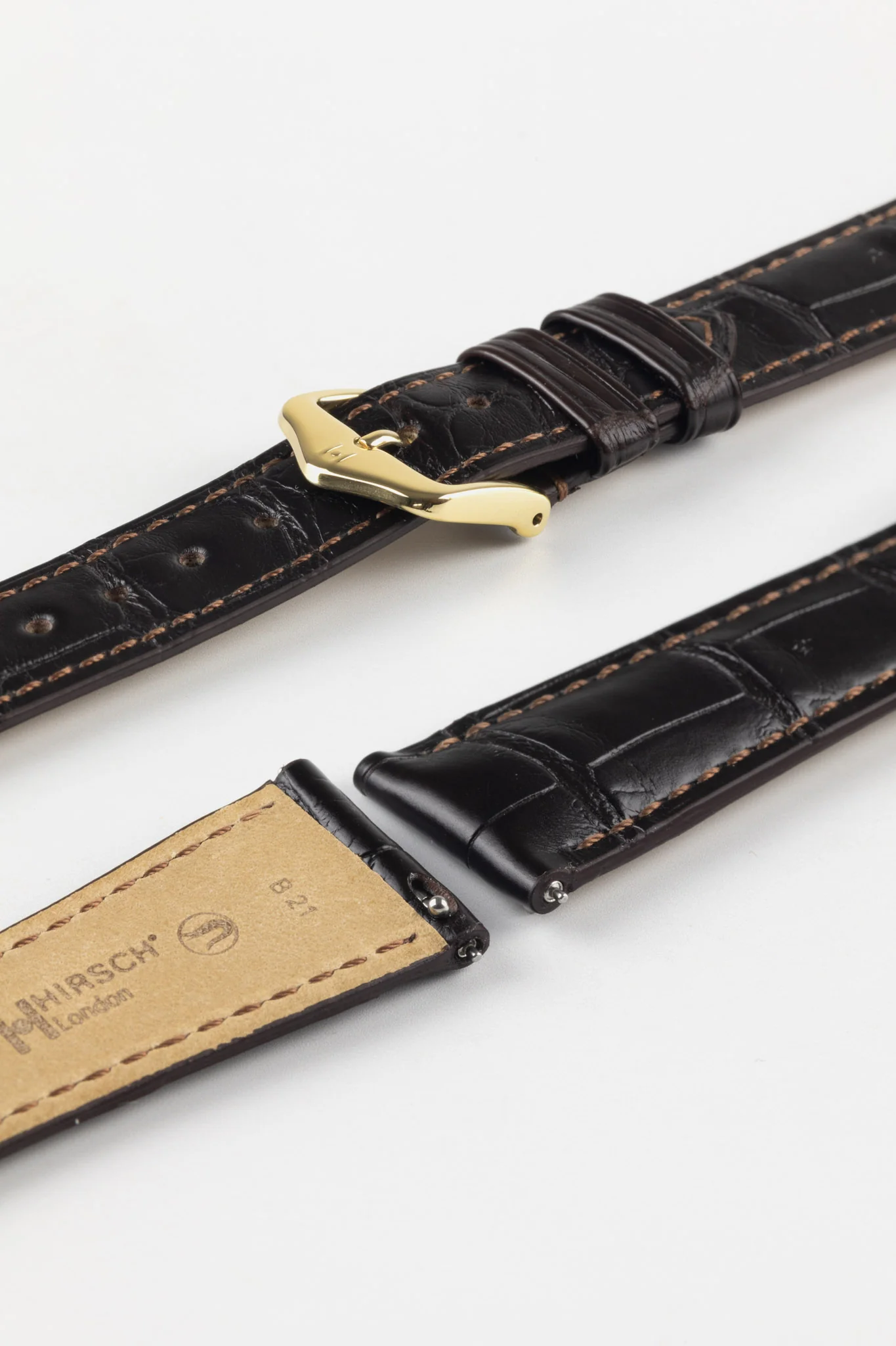 Hirsch LONDON Matt Alligator Leather Watch Strap in DARK BROWN - Image 6