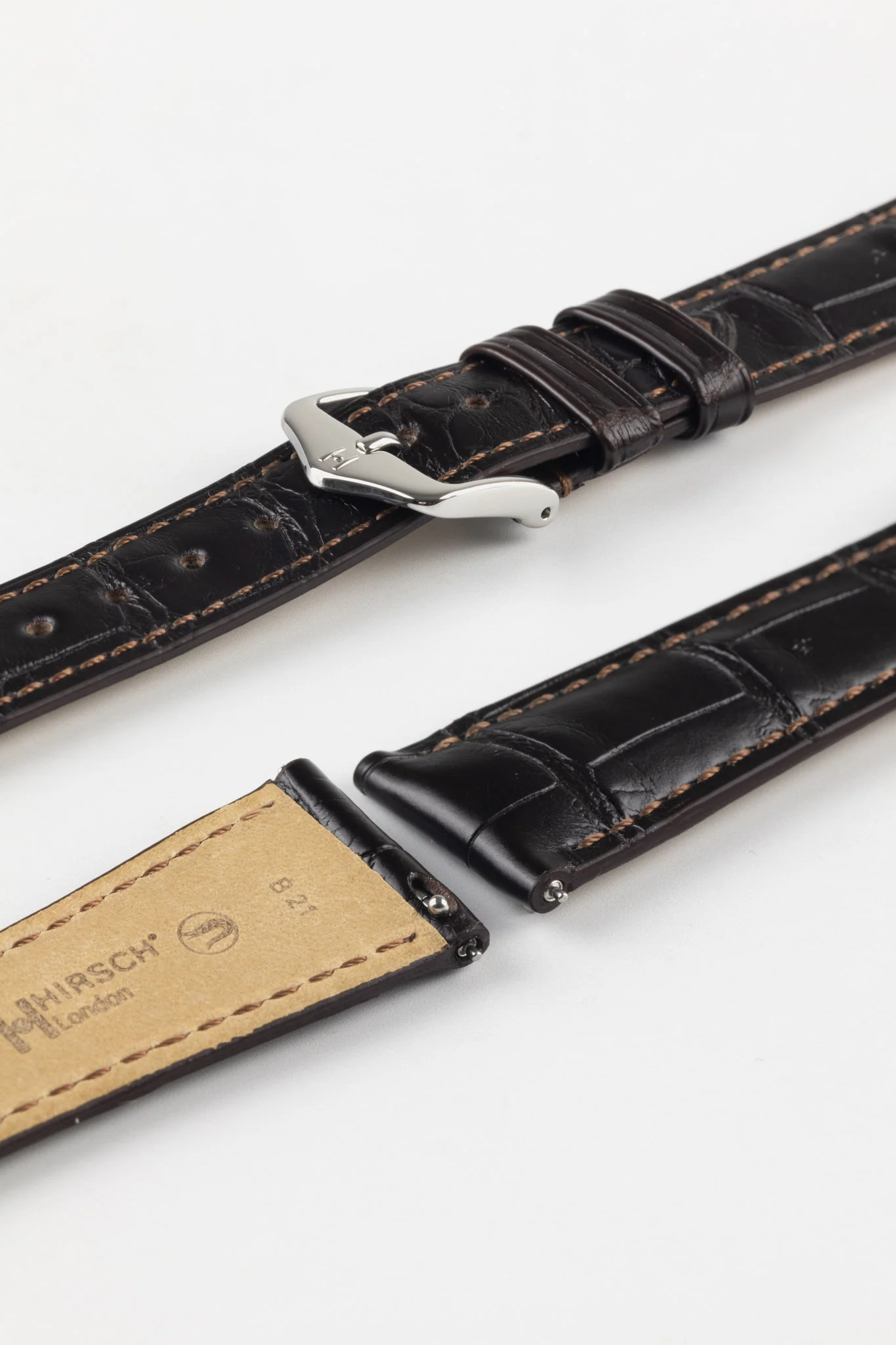 Hirsch LONDON Matt Alligator Leather Watch Strap in DARK BROWN - Image 7