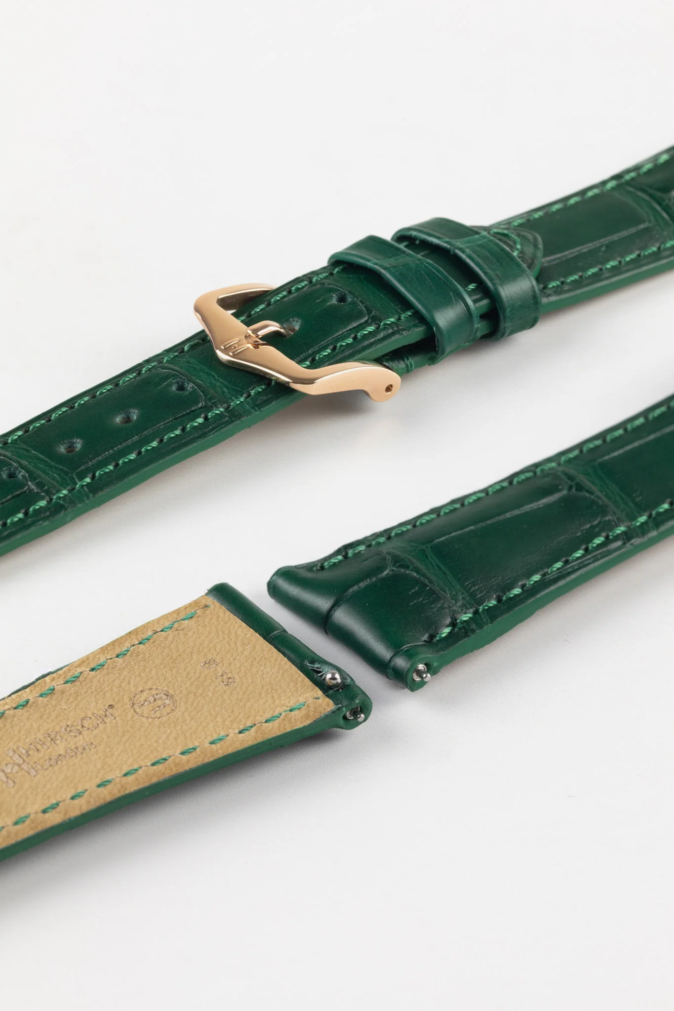 Hirsch LONDON Matt Alligator Leather Watch Strap in DARK GREEN - Image 8