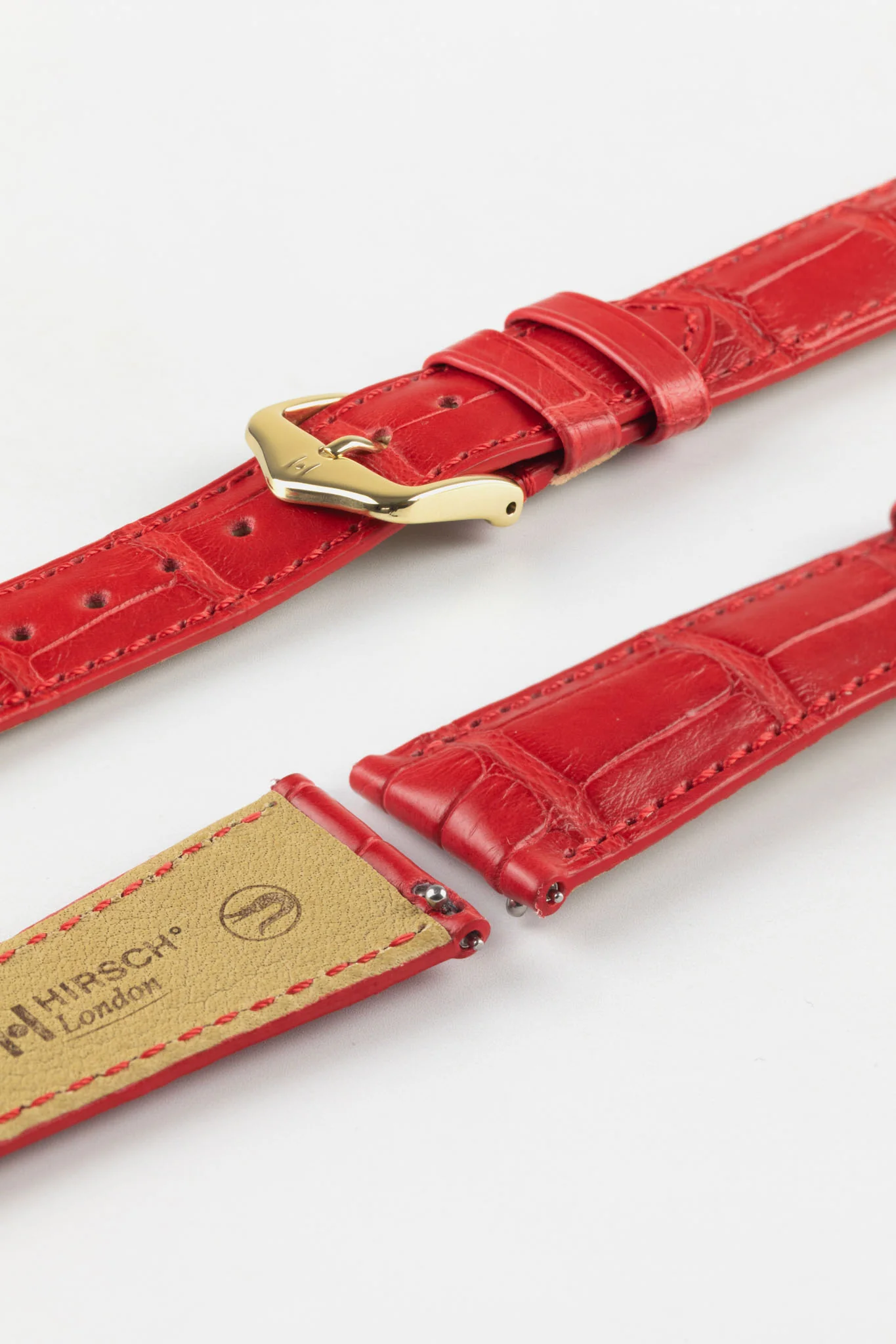 Hirsch LONDON Matt Alligator Leather Watch Strap in RED - Image 6