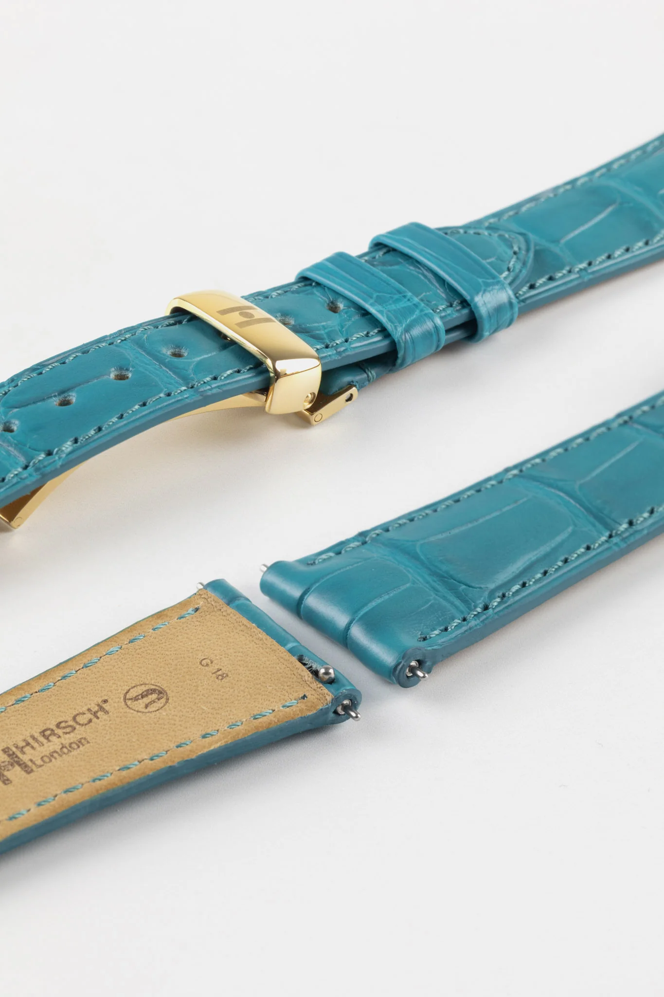 Hirsch LONDON Matt Alligator Leather Watch Strap in TURQUOISE - Image 9