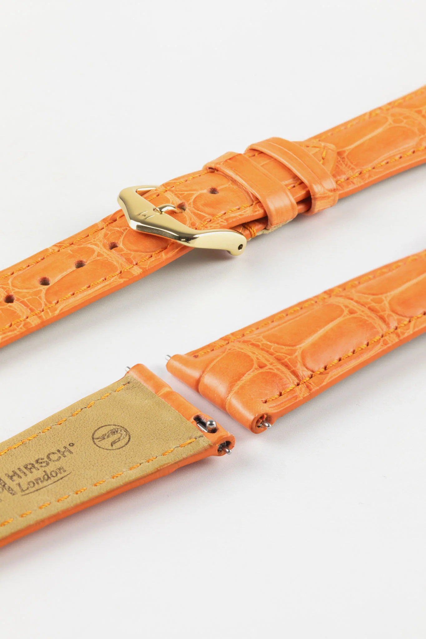 Hirsch LONDON Matt Alligator Leather Watch Strap in ORANGE - Image 6