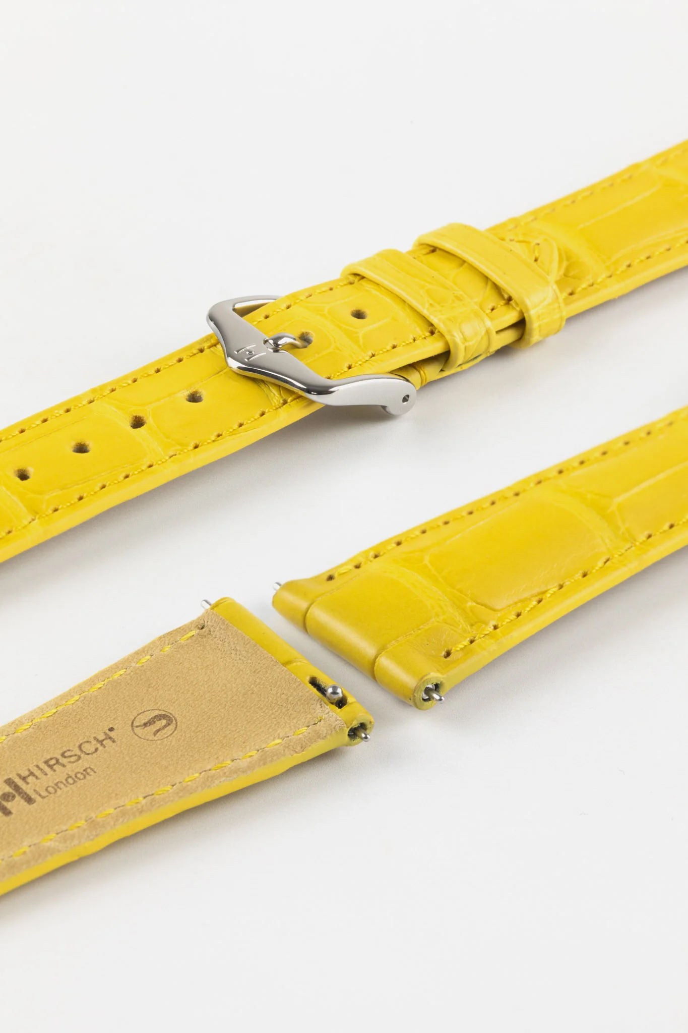 Hirsch LONDON Matt Alligator Leather Watch Strap in YELLOW - Image 7