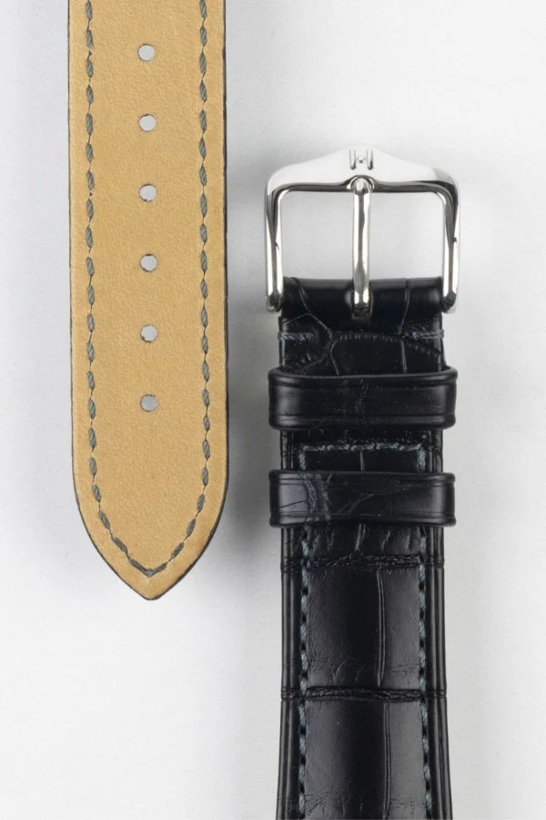 Hirsch LONDON NQR Matt Alligator Leather Watch Strap in BLACK - Image 2
