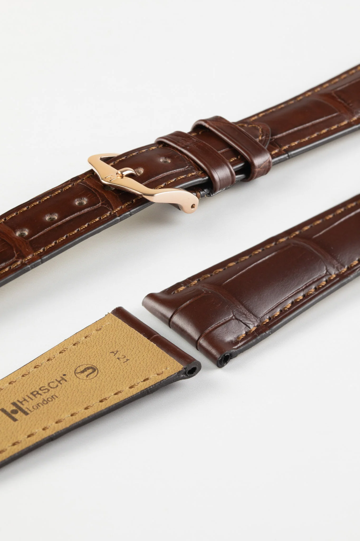 Hirsch LONDON NQR Matt Alligator Leather Watch Strap in BROWN - Image 6
